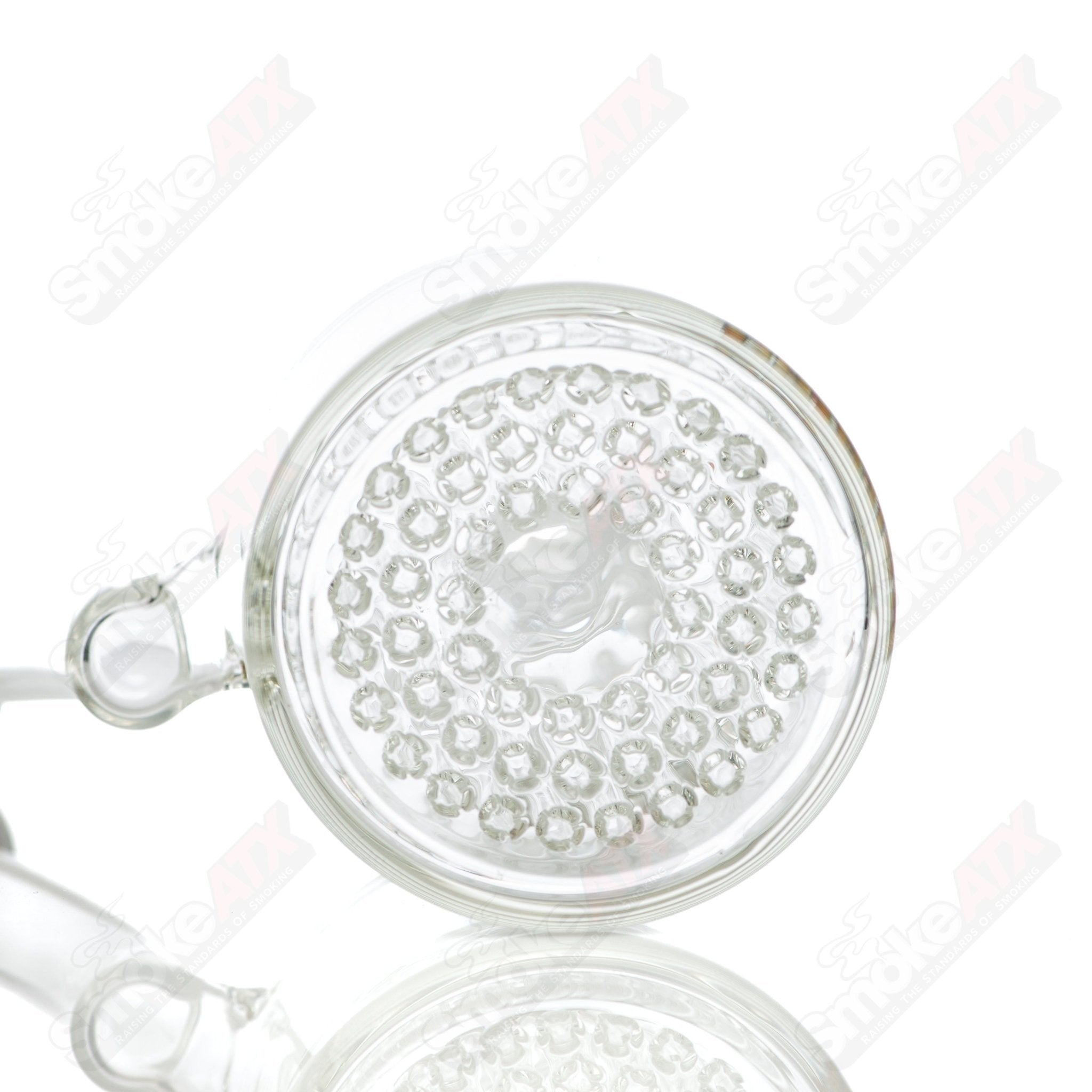 Leisure Glass 54-arm bubbler made of clear glass with intricate arm design, featuring a removable bowl and sturdy base.