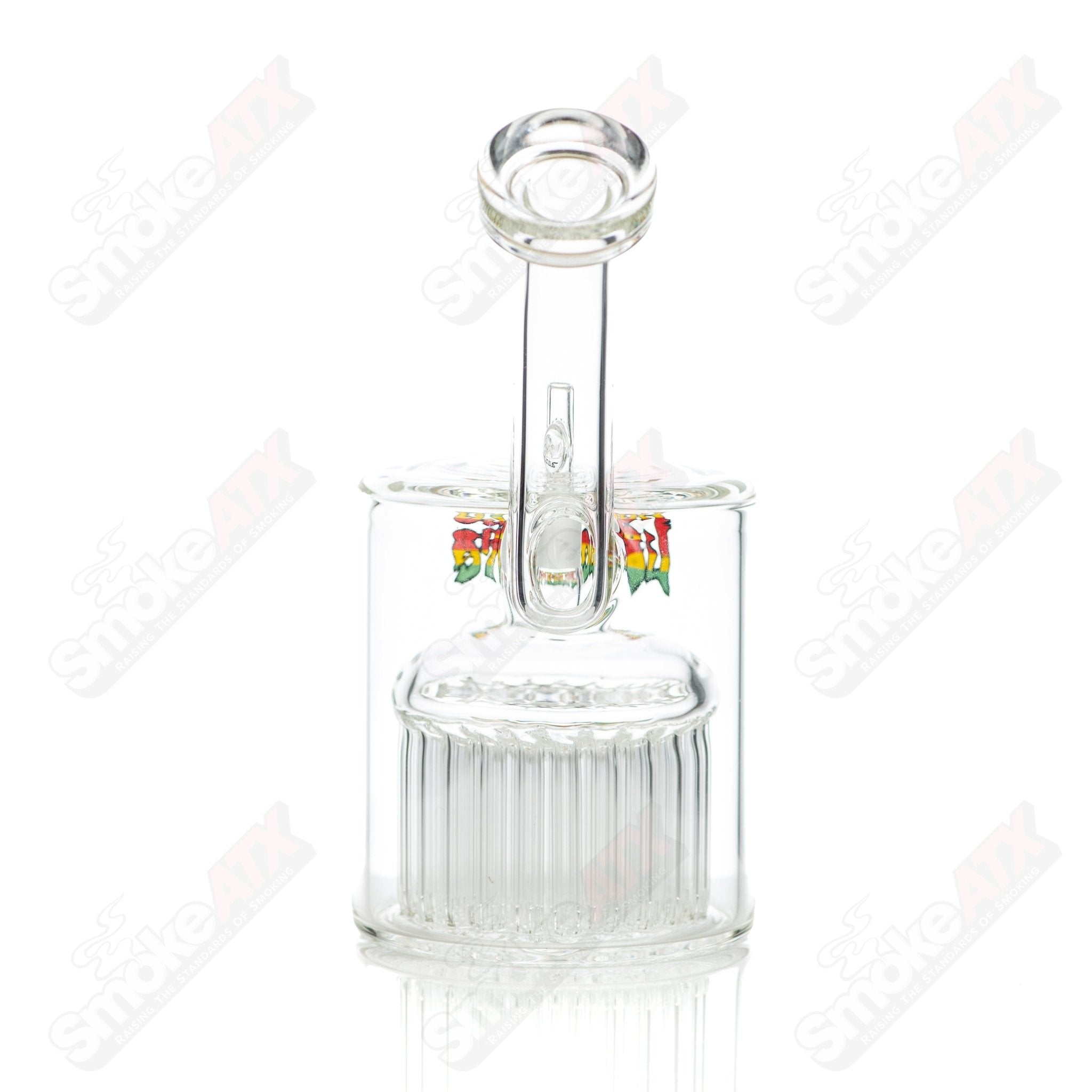 Leisure Glass 54-arm bubbler made of clear glass with multiple arms and intricate design, hand-crafted for smooth inhalation.