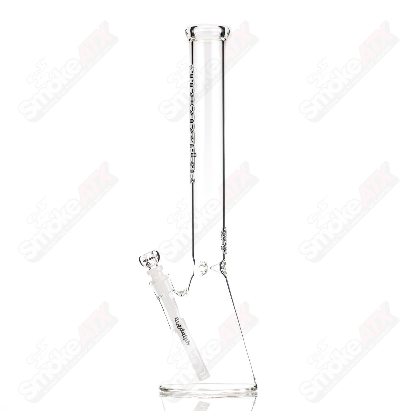 Grey 19-inch medium beaker waterpipe by Illadelph made of 5mm thick glass with a sturdy base and clear glass accents.