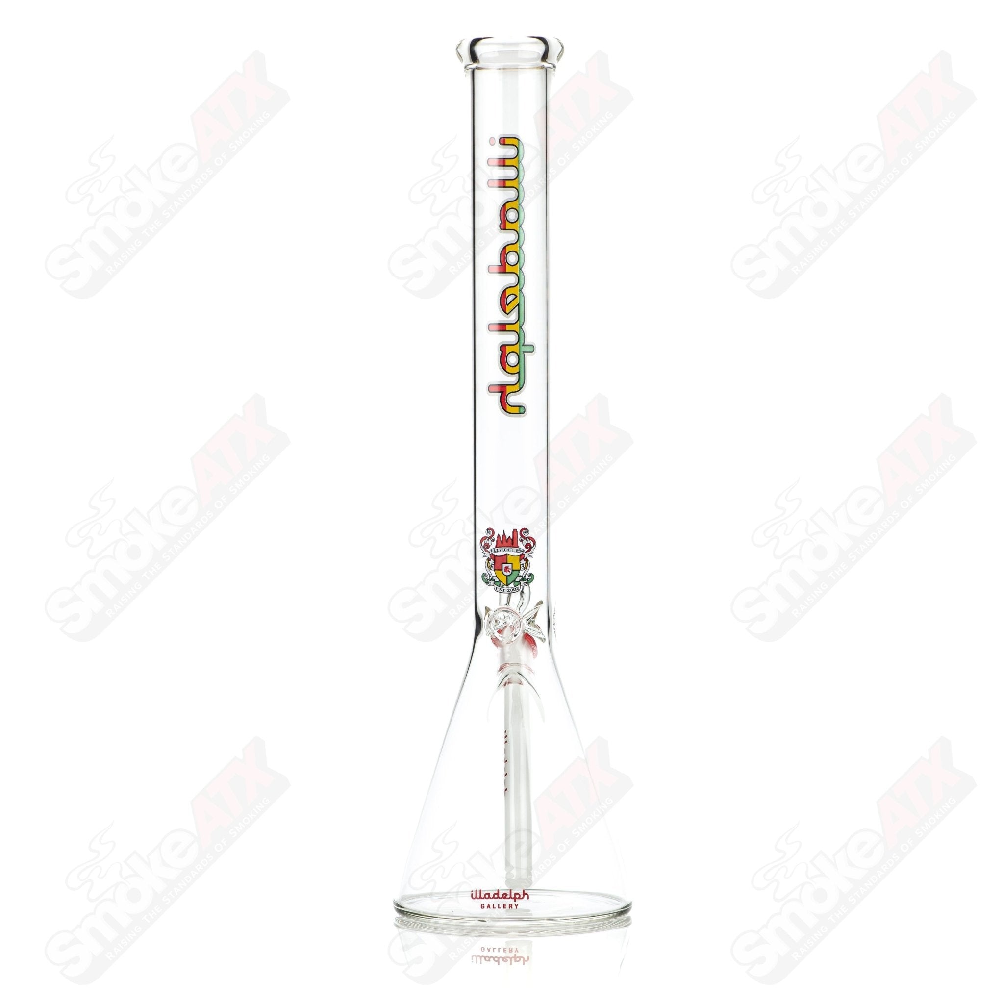 Illadelph 5mm Rasta medium beaker glass water pipe with colorful Rasta design and sturdy construction.