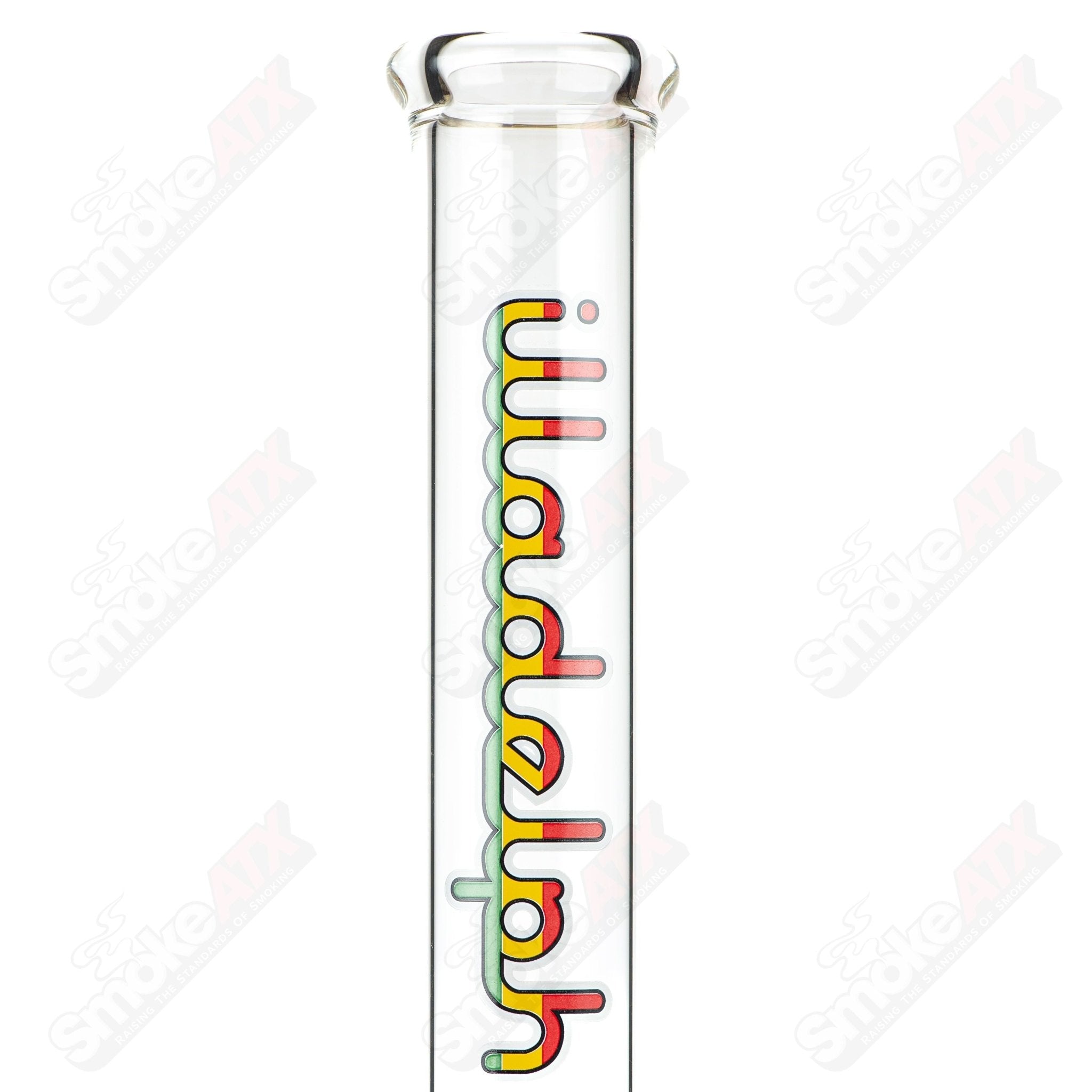 Illadelph 5mm Rasta medium beaker glass water pipe with colorful Rasta design and sturdy construction.