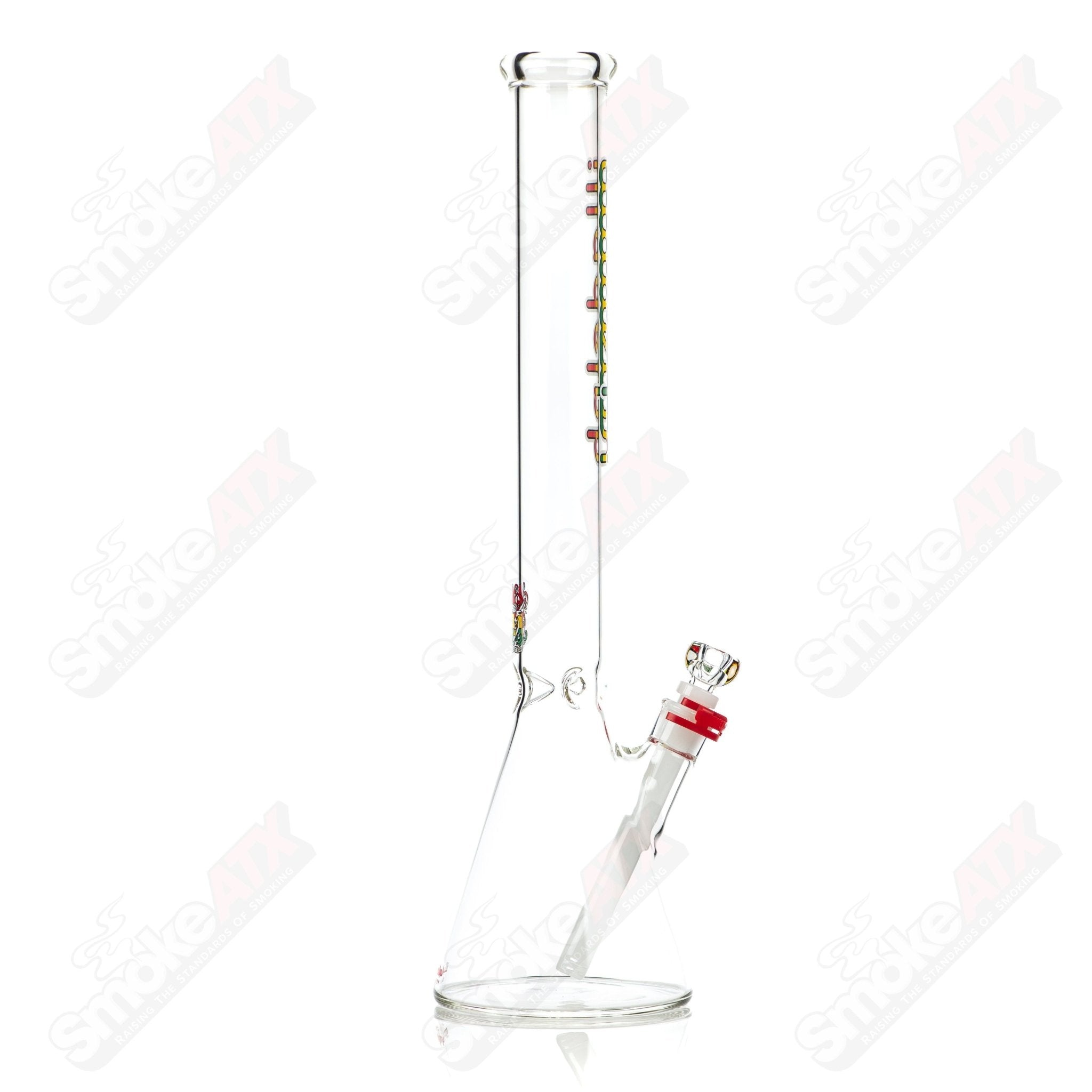 Illadelph 5mm Rasta medium beaker glass water pipe with colorful Rasta design and sturdy construction.