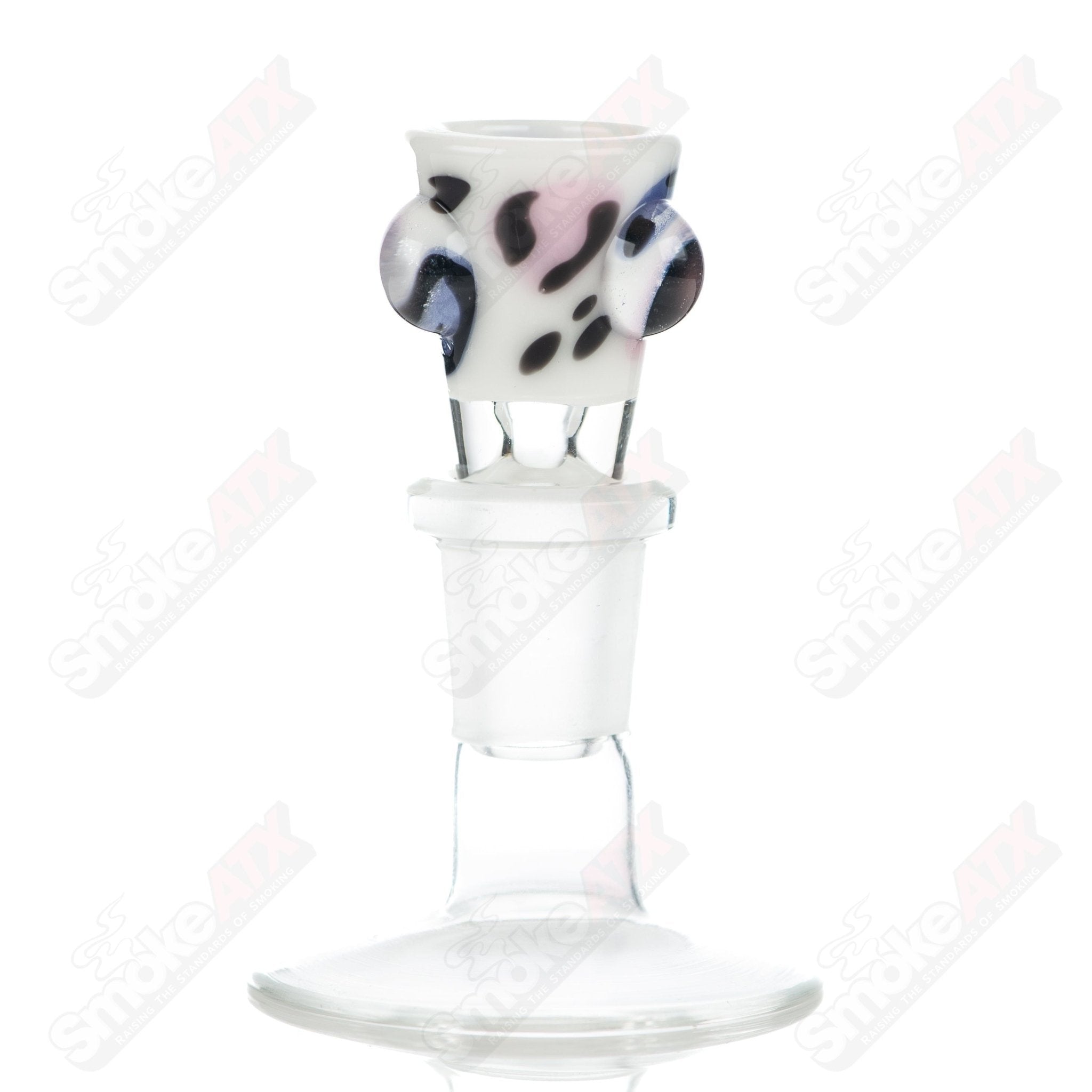 Leopard print 14mm glass martini bowl with dots, crafted by Adventures In Glass Blowing, featuring detailed glass artistry.