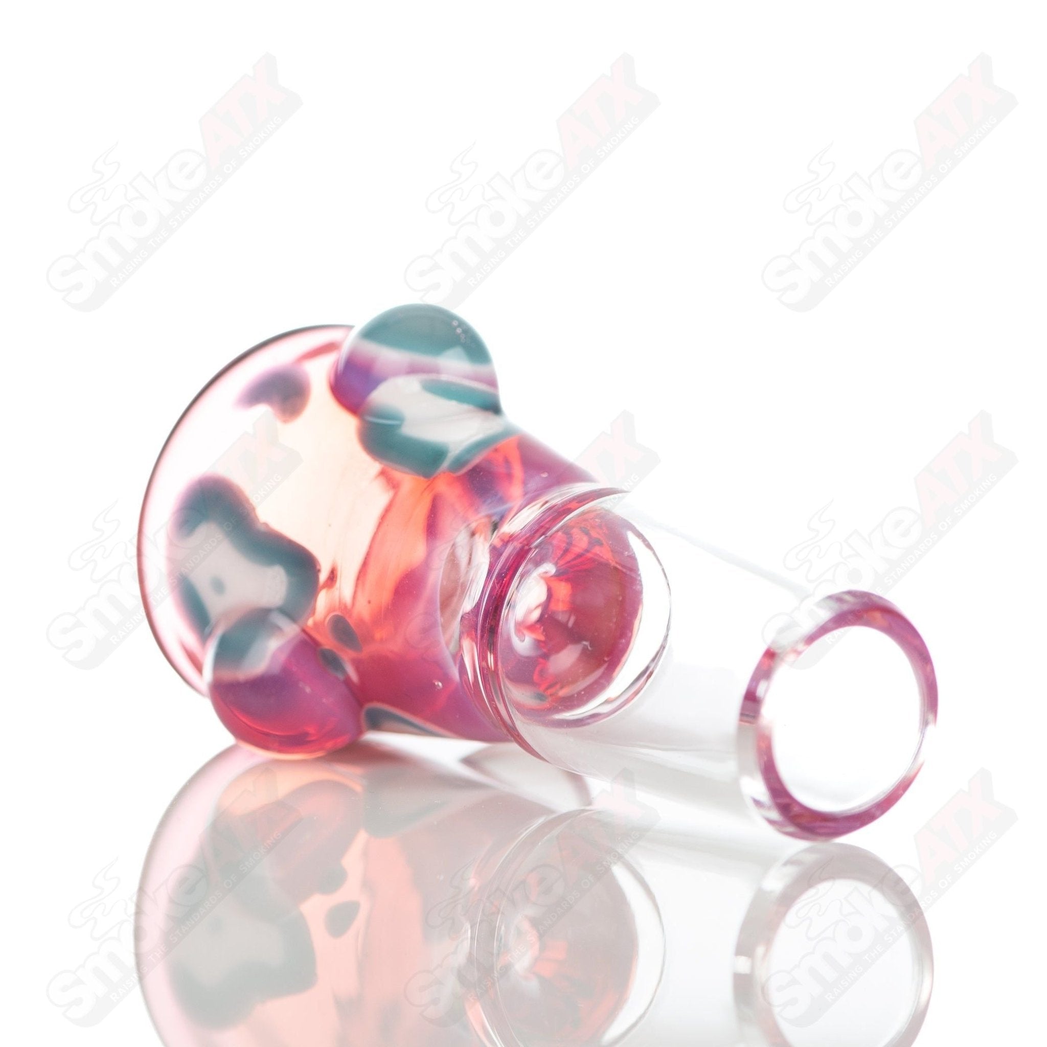 Leopard print 18mm glass martini bowl with dotted design by Adventures In Glass Blowing, showcasing intricate glass craftsmanship.