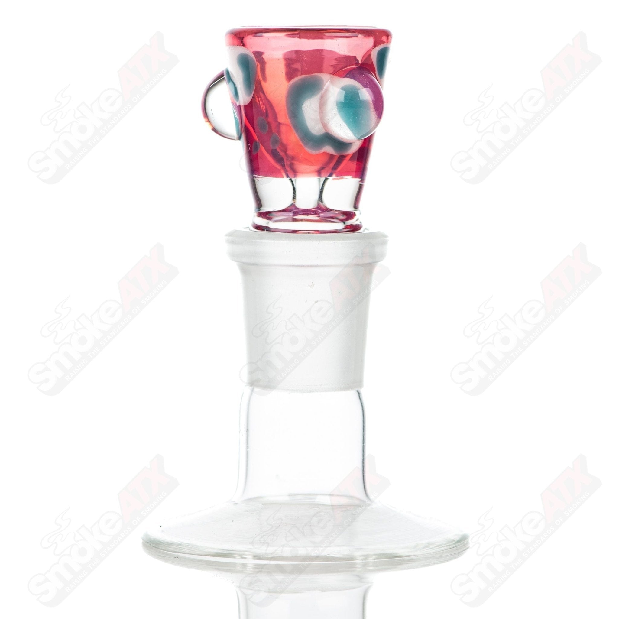 Leopard print 18mm martini glass bowl with dotted design by Adventures In Glass Blowing, showcasing intricate glass blowing craftsmanship.