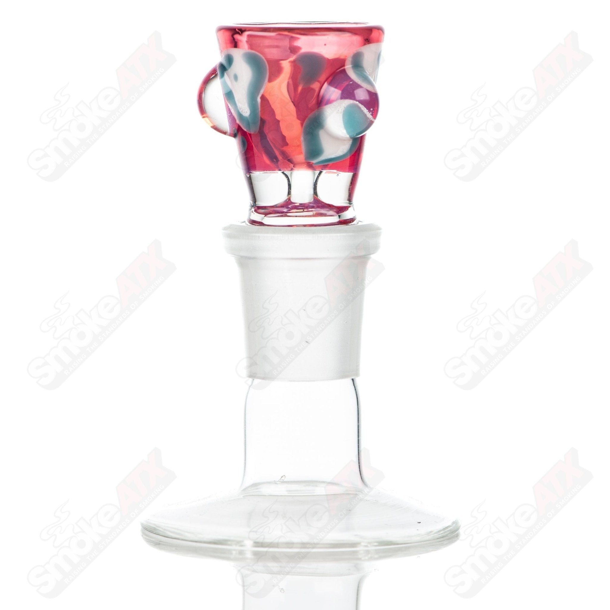 Leopard print 18mm glass martini bowl with dot accents by Adventures In Glass Blowing, showcasing intricate hand-blown glass design.