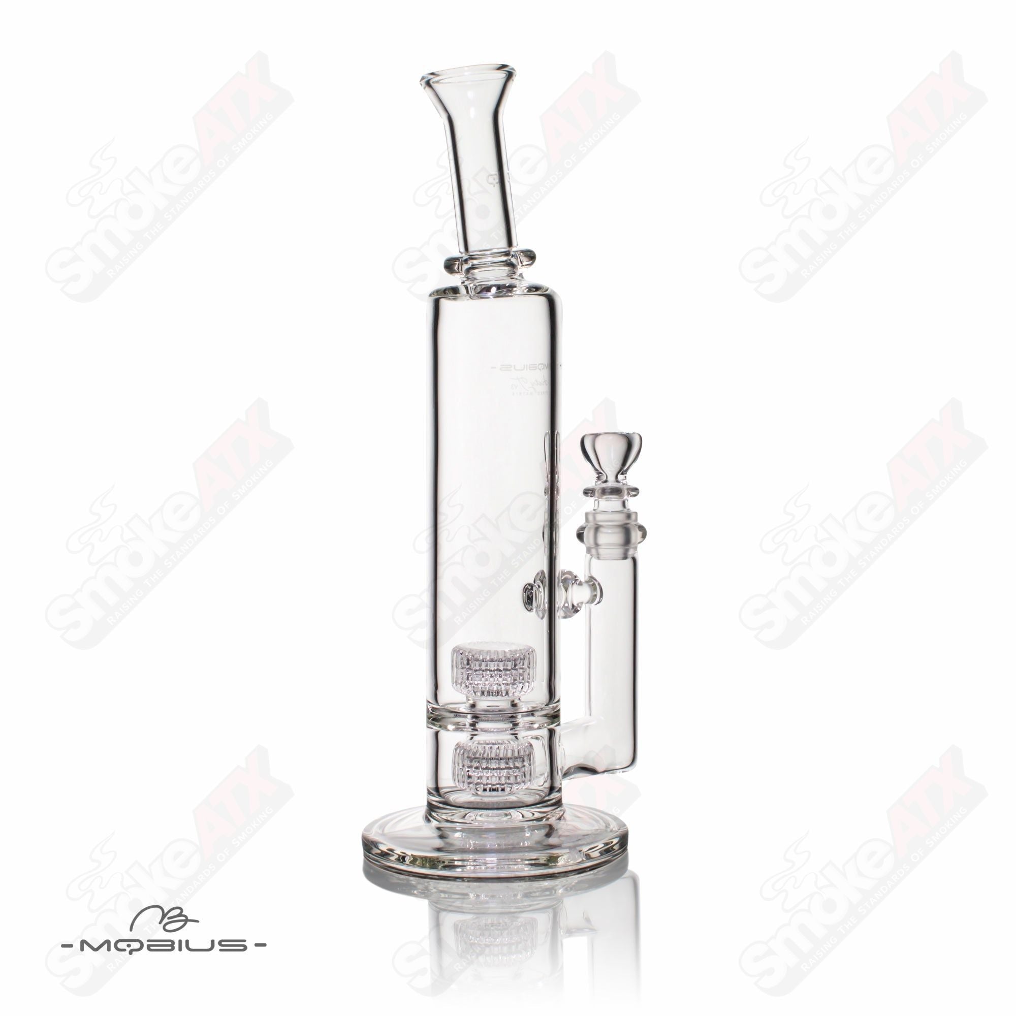 Mobius 60T V3 Stereo Matrix glass straight tube bong with clear design and intricate glasswork for smooth hits.