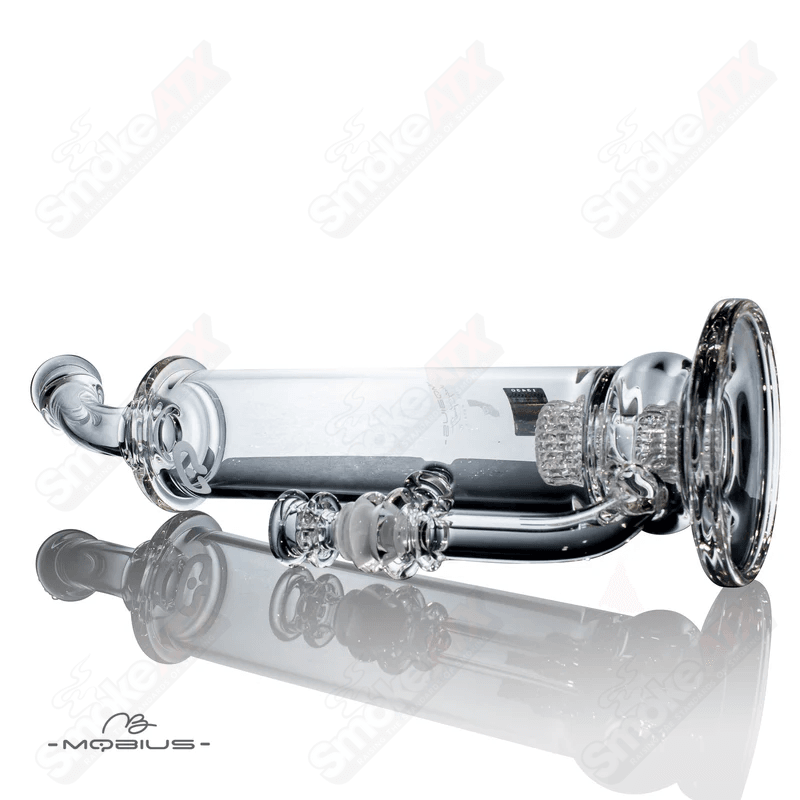 Mobius 65T V5 Stereo Matrix glass waterpipe with clear design and intricate glasswork for smooth smoking experience.