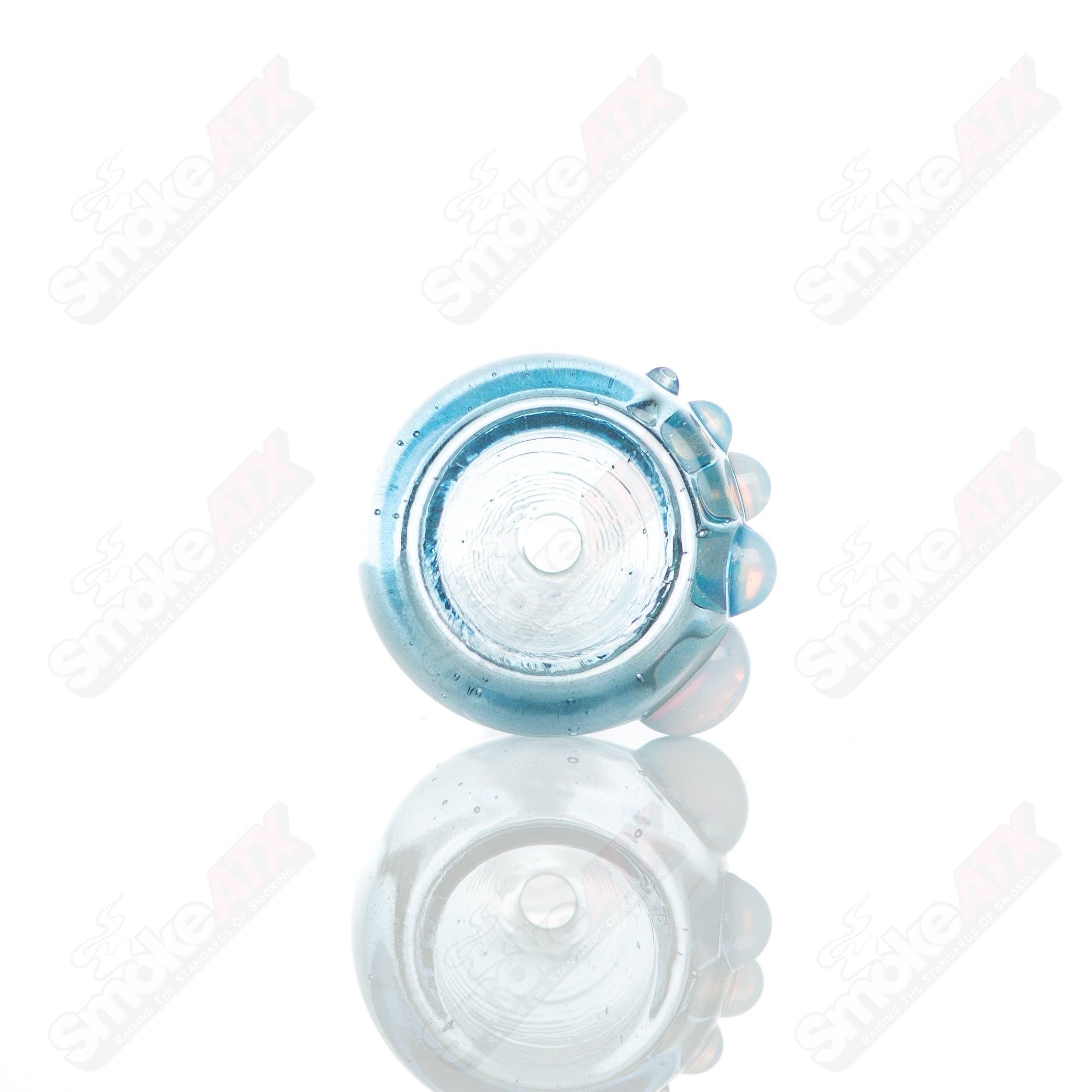 Colorful 10mm push slide glass bowl by Dustorm Glass for smoking, featuring a vibrant full-color design and smooth slide mechanism.