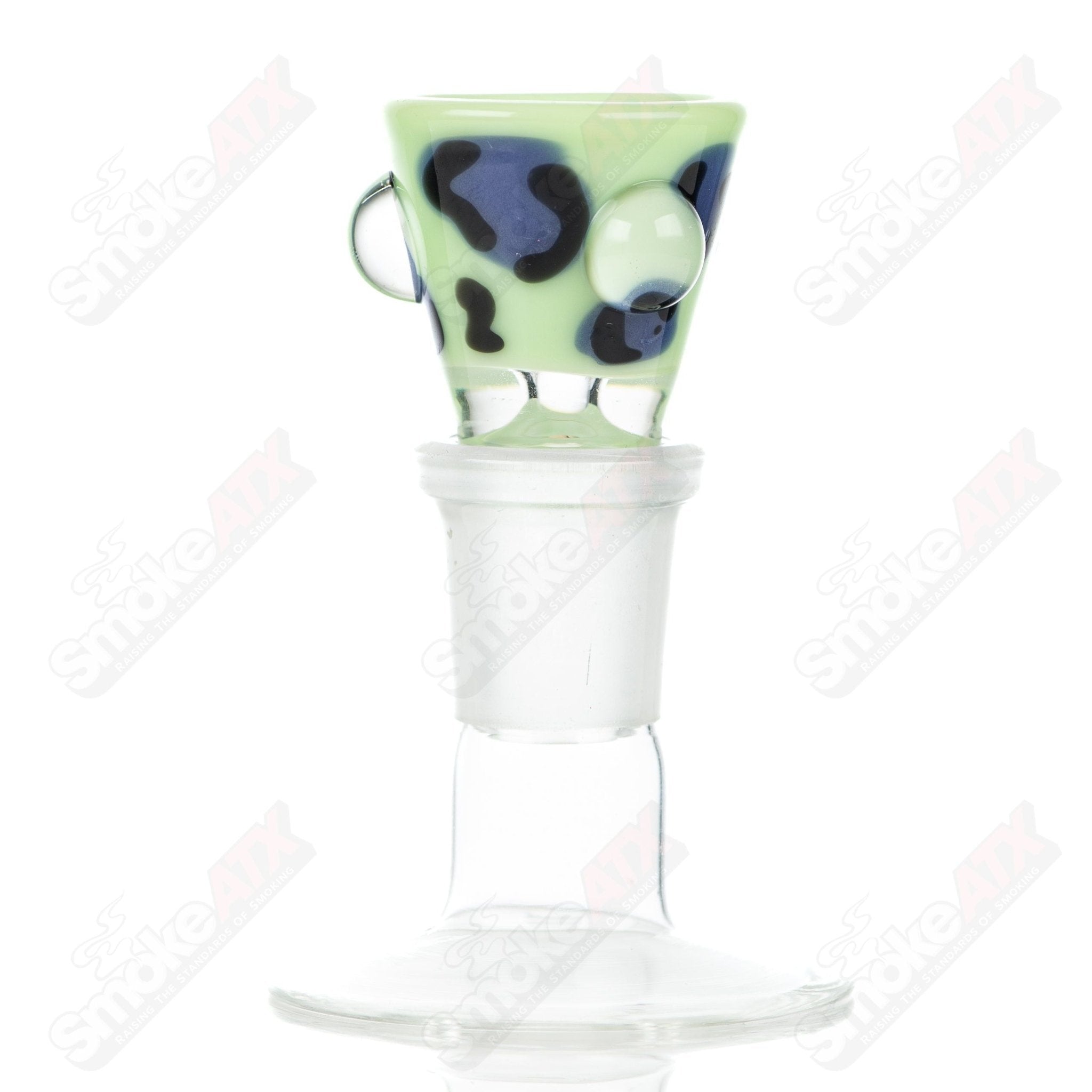 Leopard print cocktail martini bowl with dot accents, crafted by Adventures In Glass Blowing, made of clear glass.