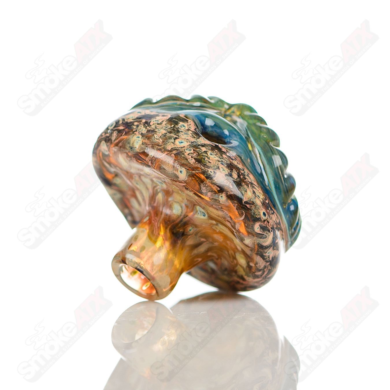 Glass #7 Spotted Owl Carb Cap by Four Winds Flameworks, detailed glass accessory for concentrate vaporization.