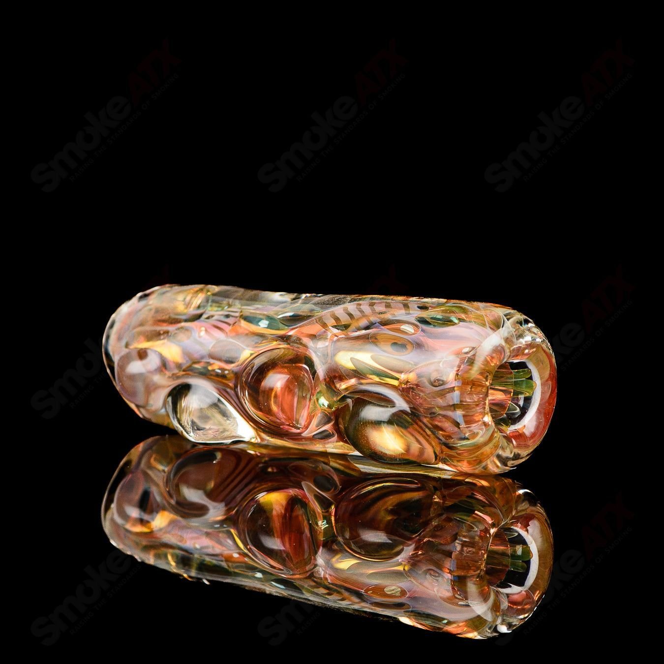 Clear Texas Hot Glass #7 Taster Chillum pipe with intricate glass design and smooth mouthpiece for smoking enjoyment.