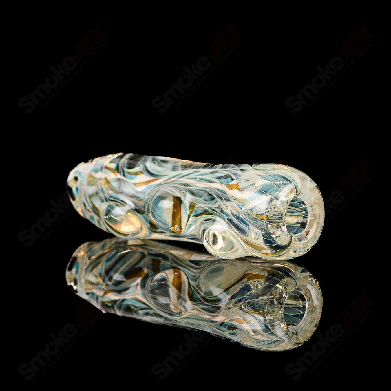 Clear glass chillum pipe labeled "#8 Taster" by Texas Hot Glass, featuring a simple cylindrical design for smoking.
