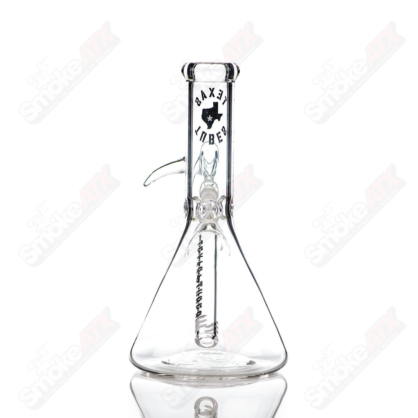 8-inch clear glass beaker with 14mm opening from Texas Tubes, designed for laboratory or scientific use.