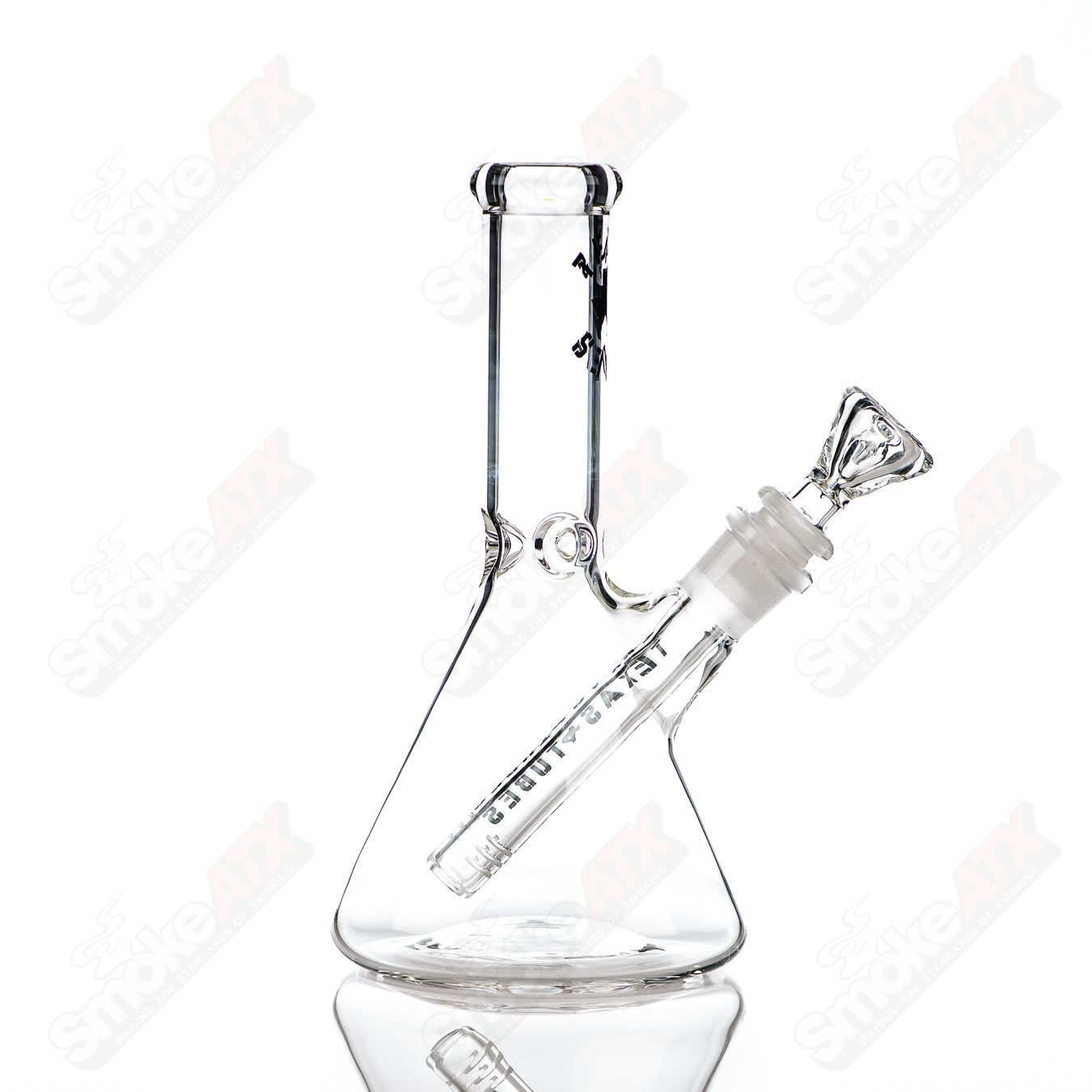 8-inch glass beaker with a 14mm opening from Texas Tubes, used for laboratory or scientific purposes.