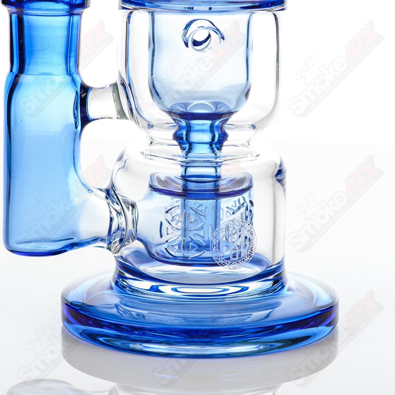 8-inch Fat Boy Glass Taurus Incycler rig with 14mm cobalt hourglass Taurus incycler design and sturdy glass construction.