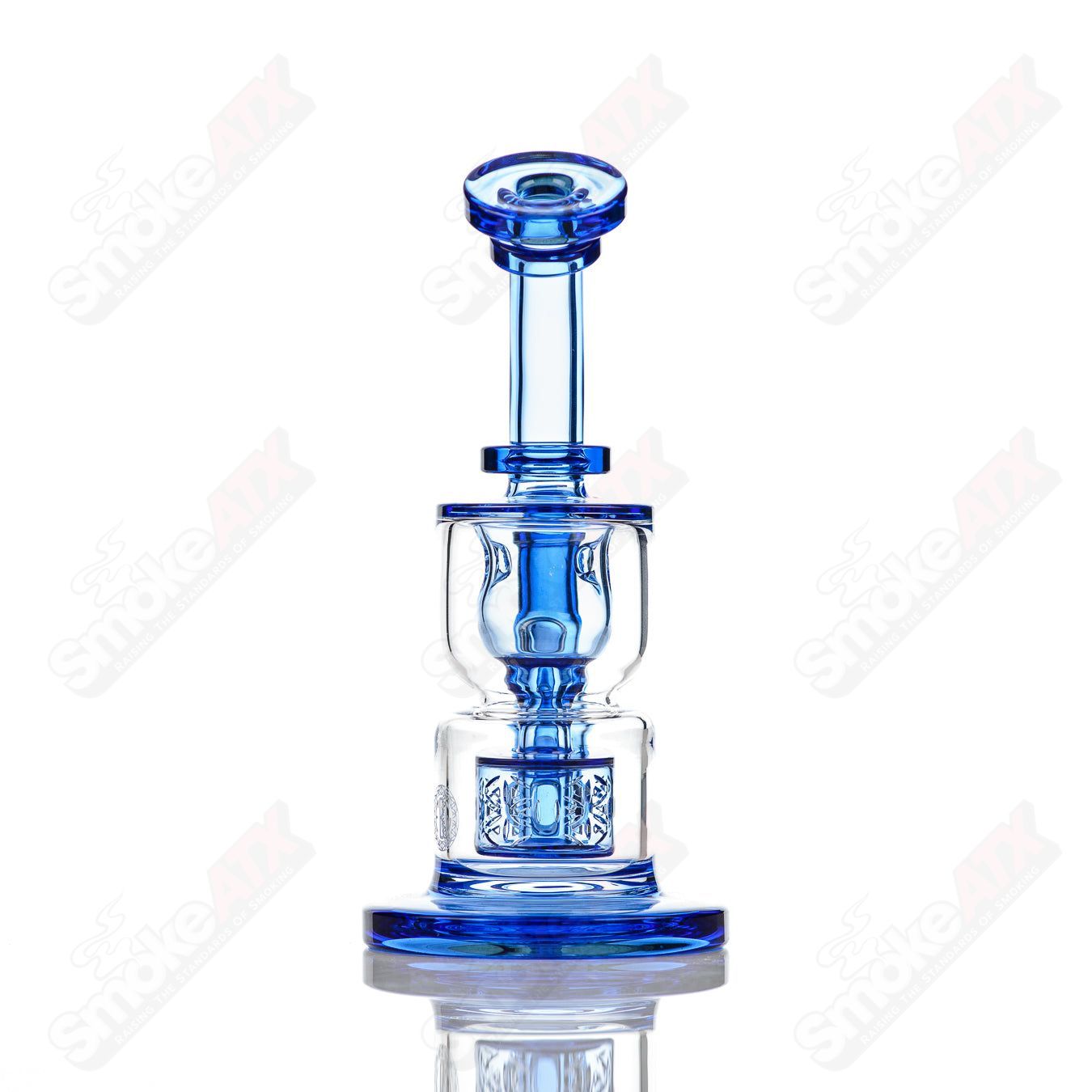 8-inch Fat Boy Glass Taurus Incycler rig with 14mm cobalt hourglass Taurus design, featuring a durable glass construction.