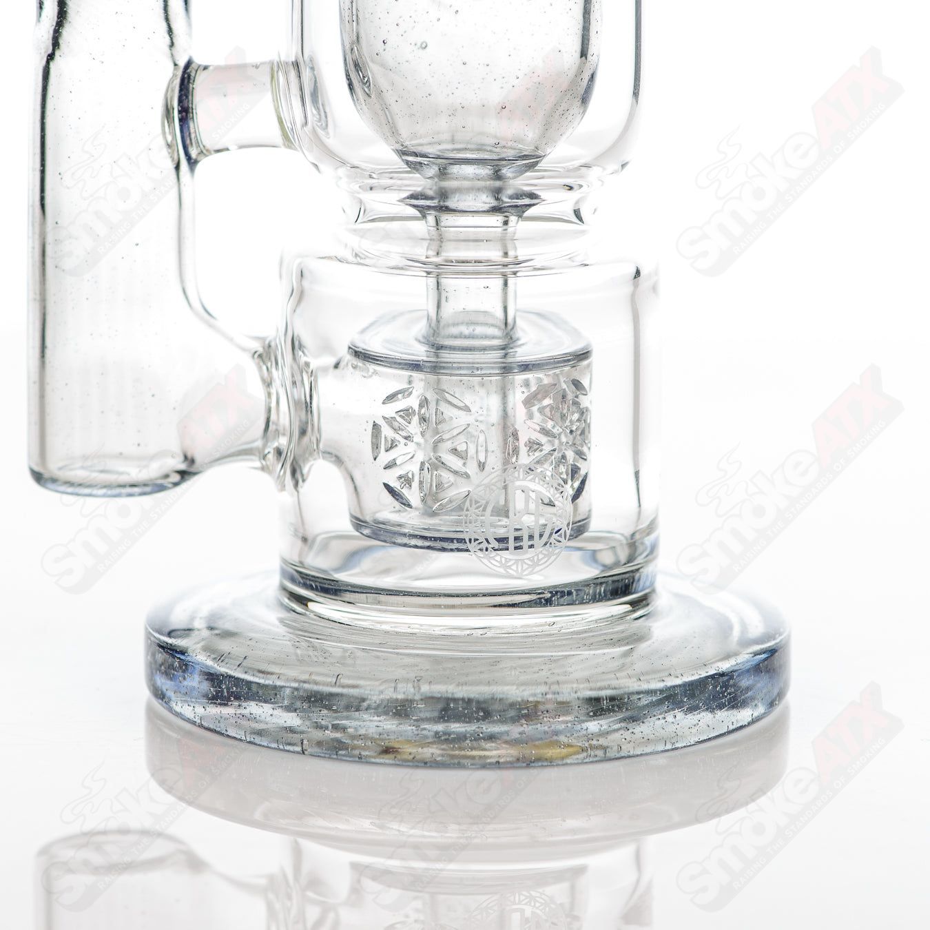 8-inch Fat Boy Glass Taurus Incycler rig with hourglass shape and 14mm joint, featuring intricate glass design and durable construction.