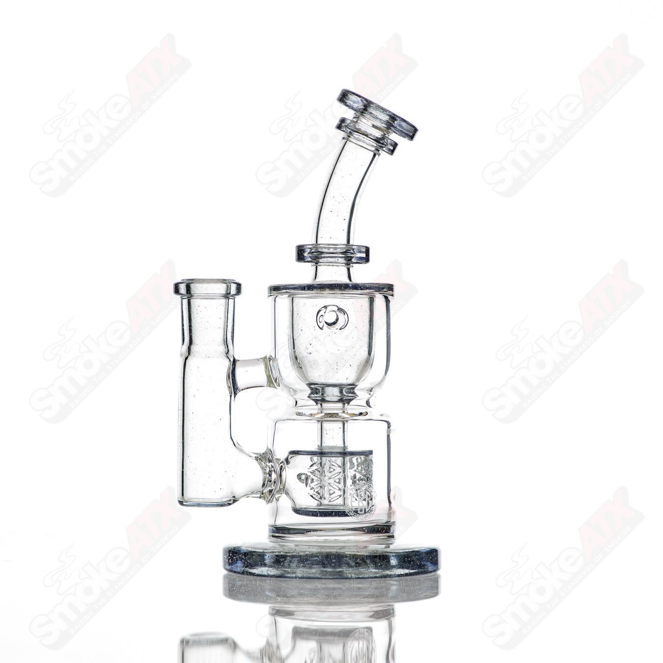 8-inch Fat Boy Glass Taurus Incycler rig with 14mm joint and hourglass shape, featuring intricate glasswork and a durable design.