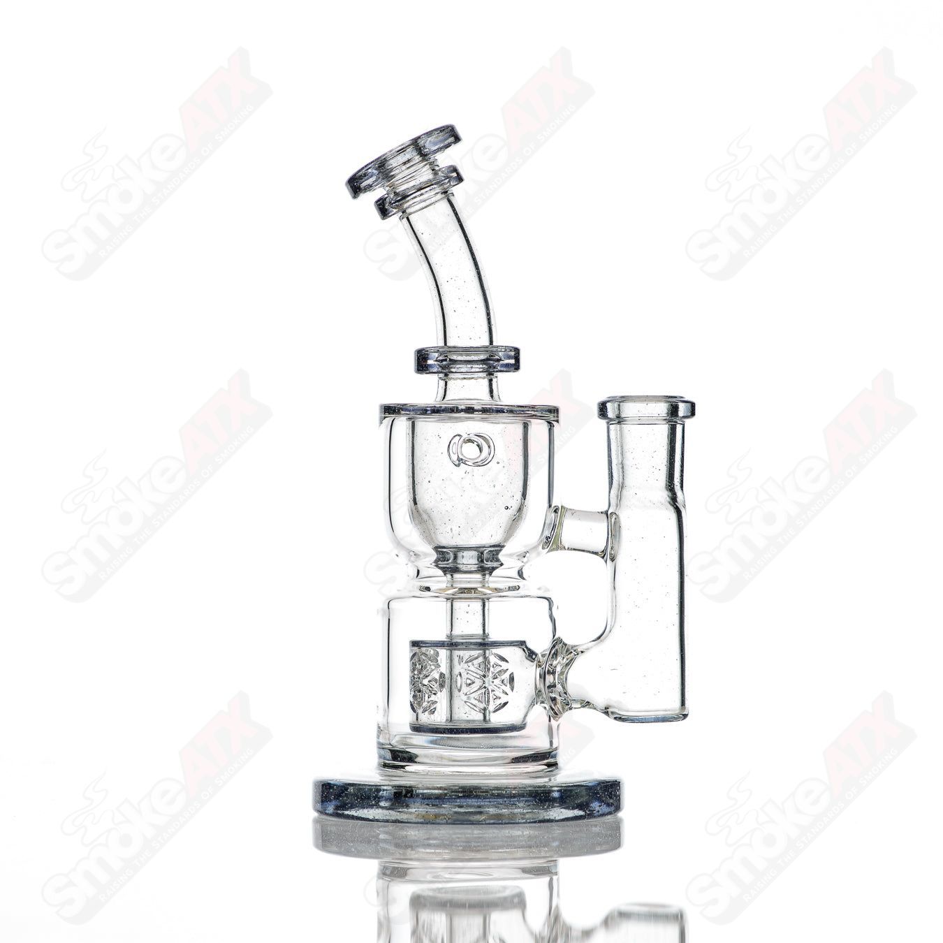 8-inch Fat Boy Glass Taurus Incycler rig with 14mm joint, features an hourglass shape and intricate glass design.