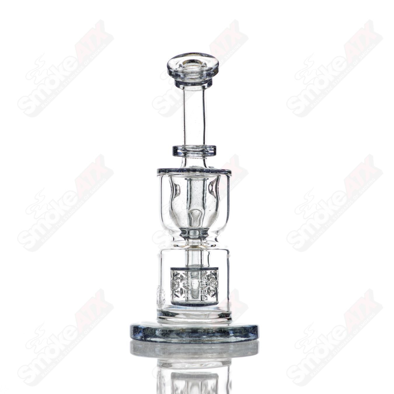 8-inch Fat Boy Glass Taurus Incycler rig with 14mm joint, featuring an hourglass shape and intricate glass design.
