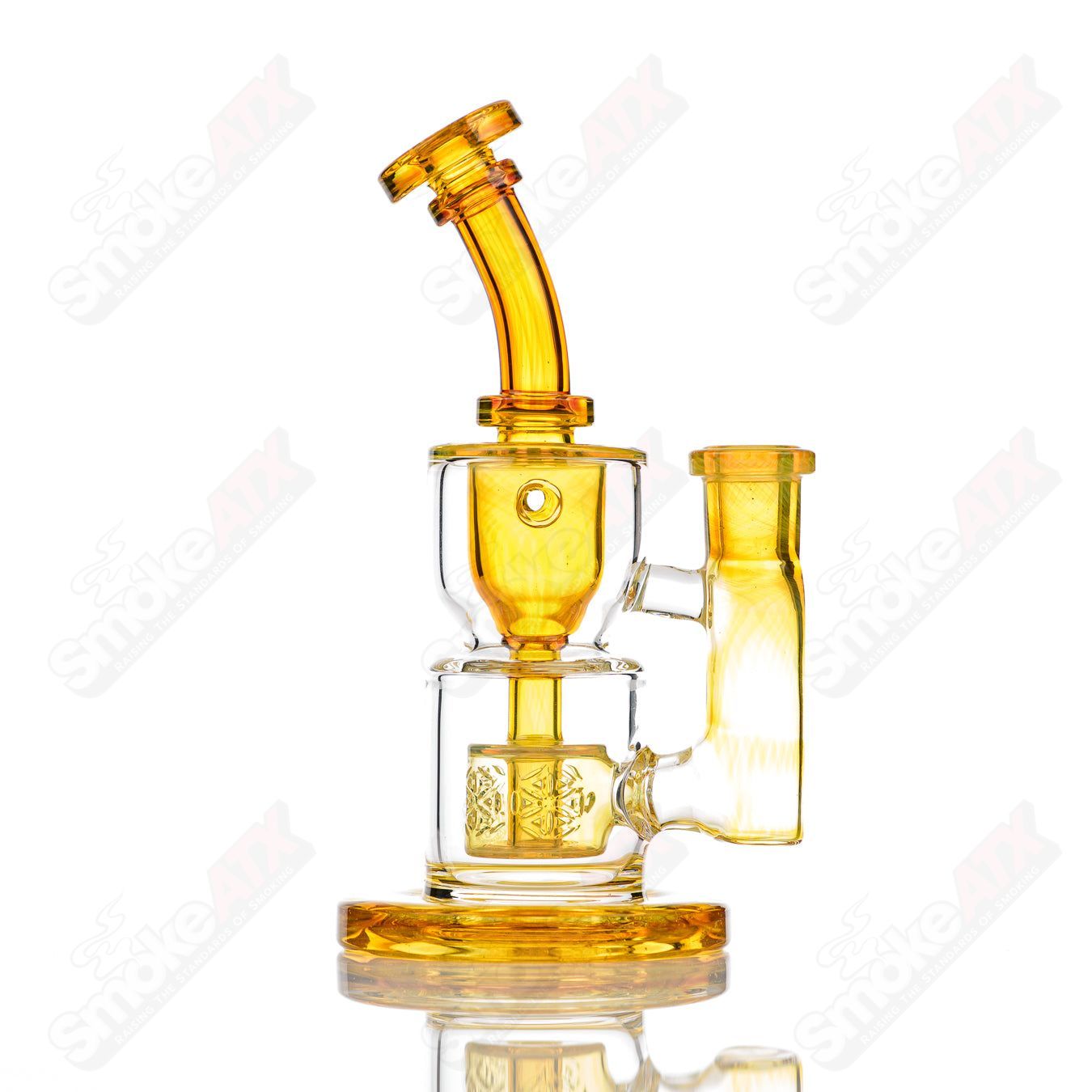 8-inch Fat Boy Glass Taurus Incycler rig with yellow hourglass and Northstar design, 14mm joint for smoking or dabbing.