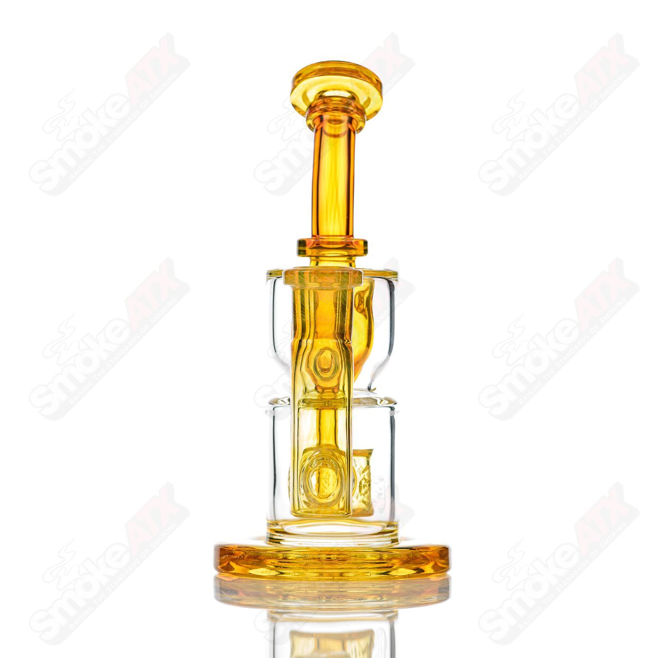 8-inch yellow Taurus Incycler Fat Boy Glass rig with hourglass shape and 14mm joint, designed for dabbing and concentrates.