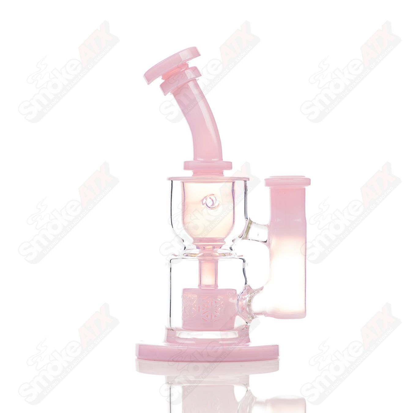Pink 8-inch Fat Boy Glass Taurus Incycler rig with 14mm joint and hourglass shape, designed for smoking concentrates.