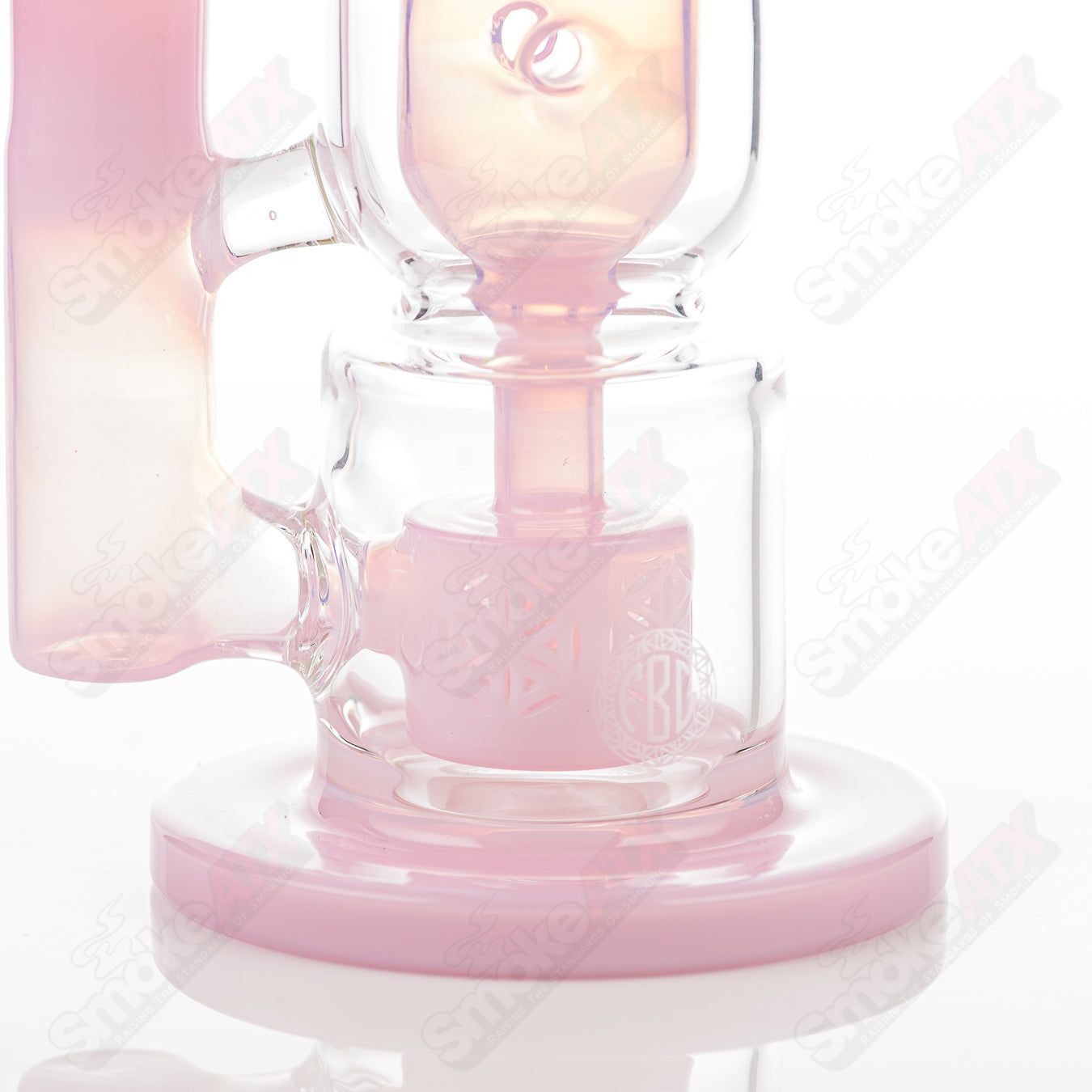 Pink 8-inch 14mm hourglass Taurus Incycler Fat Boy Glass rig with intricate design, suitable for dabbing and concentrate use.
