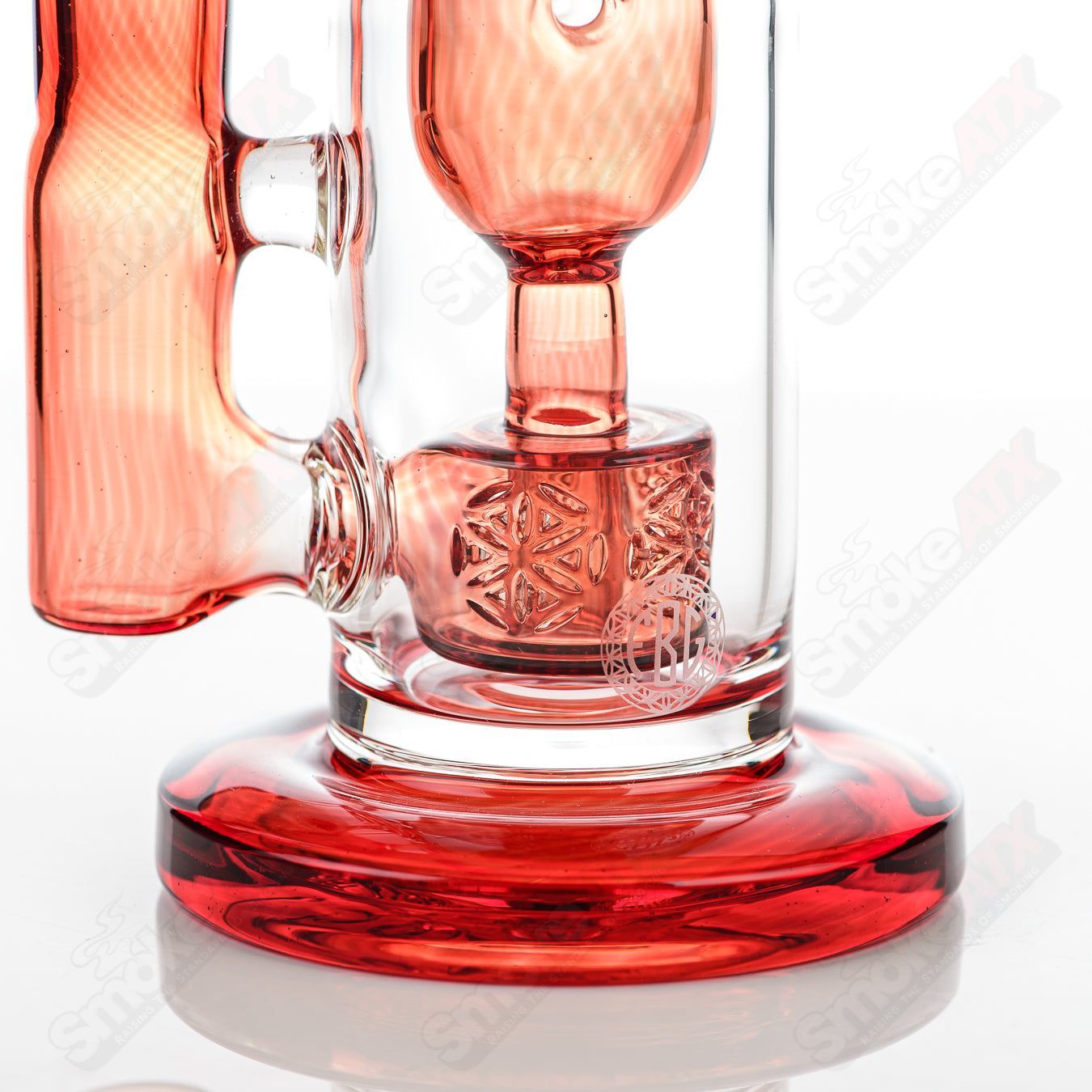 8-inch Fat Boy Glass Taurus Incycler Fat Boy Rig with Pomegranate design and 14mm joint for dabbing and concentrates.