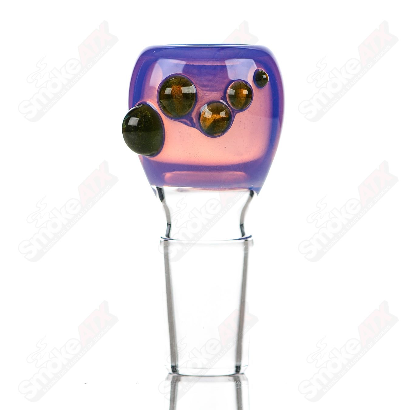 Colorful 18mm Dustorm Glass push slide bowl for smoking, featuring a vibrant full-color design and clear glass construction.