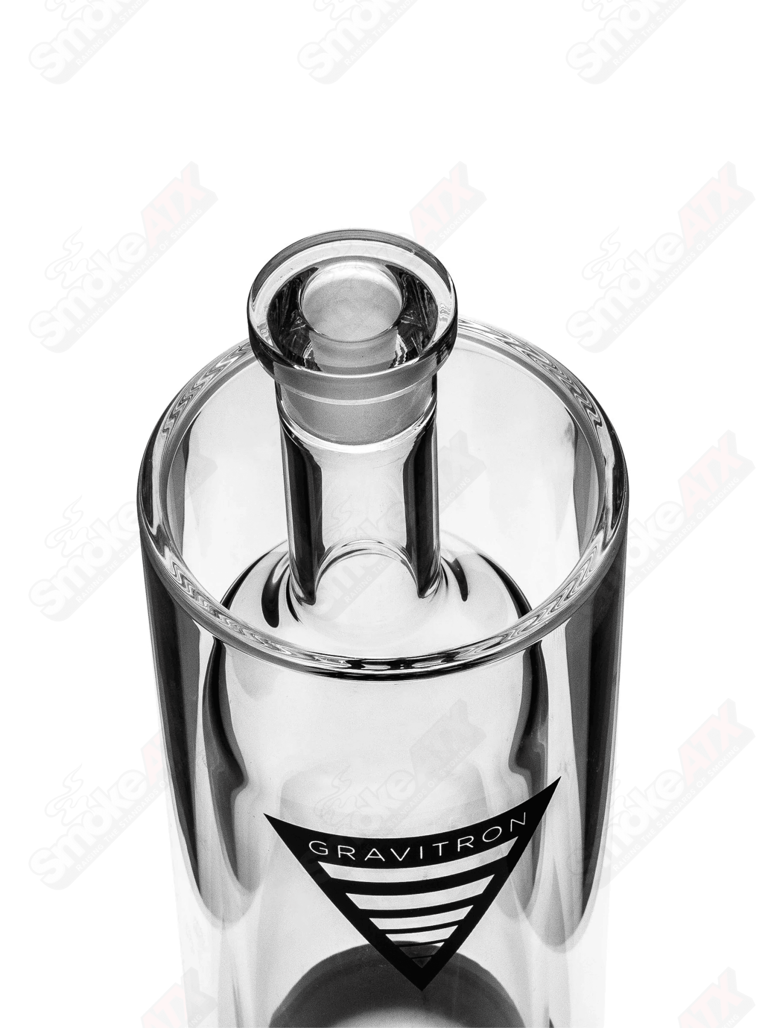 Medium 9-inch Grav Labs Gravitron G03.V2 glass pipe with intricate design and clear glass construction.