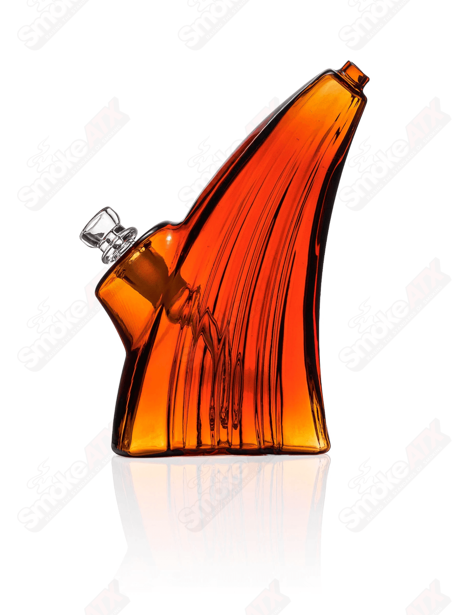 Amber Wave Grav glass waterpipe bubbler with amber and wave design, featuring a clear glass chamber and intricate details.