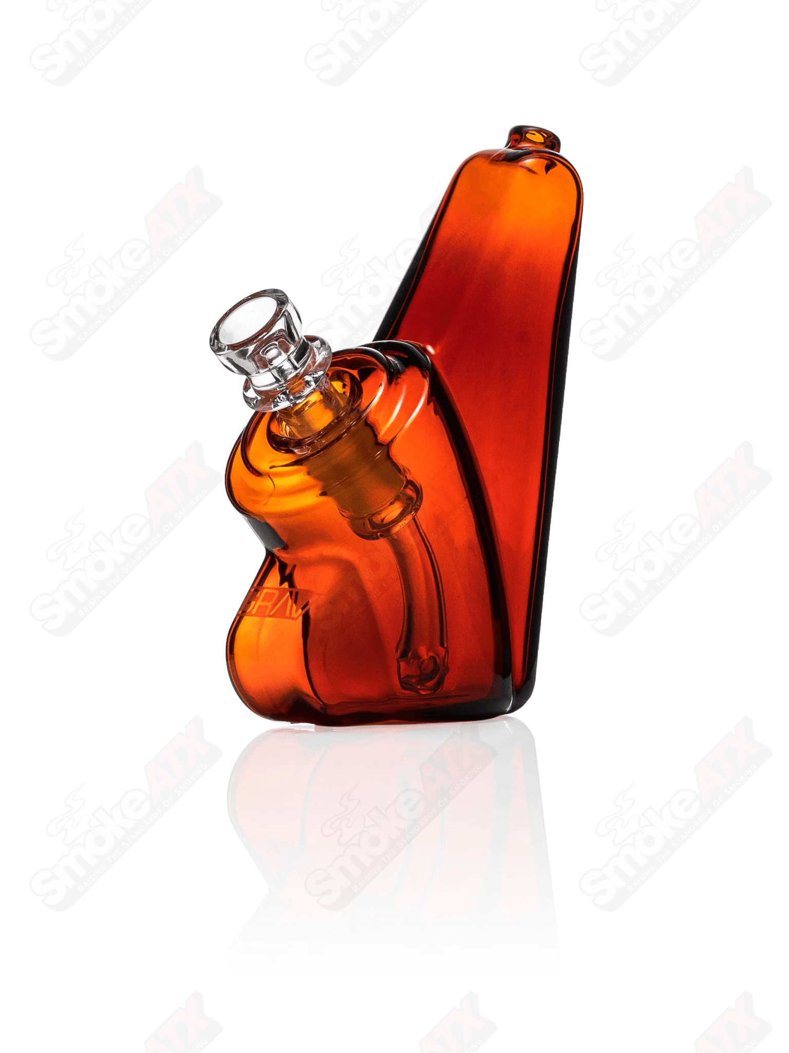 Amber Grav Wedge Bubbler glass waterpipe with a sleek wedge design and clear accents, perfect for smooth smoking sessions.