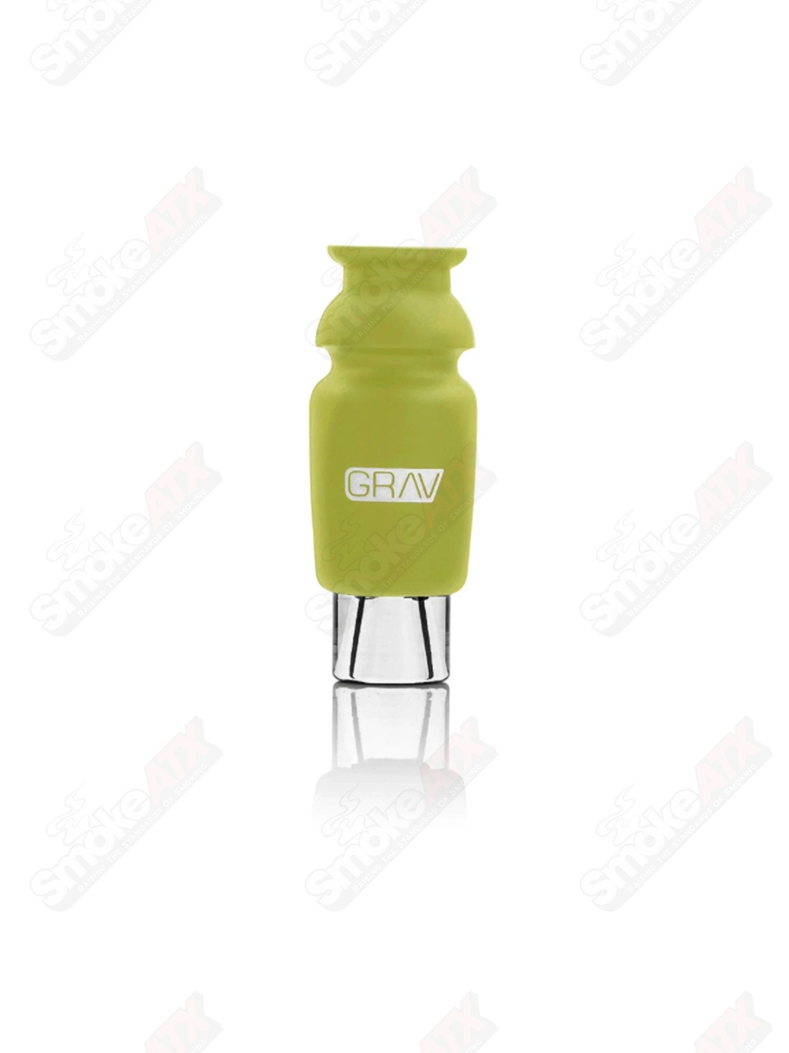 Avocado green silicone-capped glass crutch pipe by Grav, showcasing a sleek glass design with protective silicone cap.
