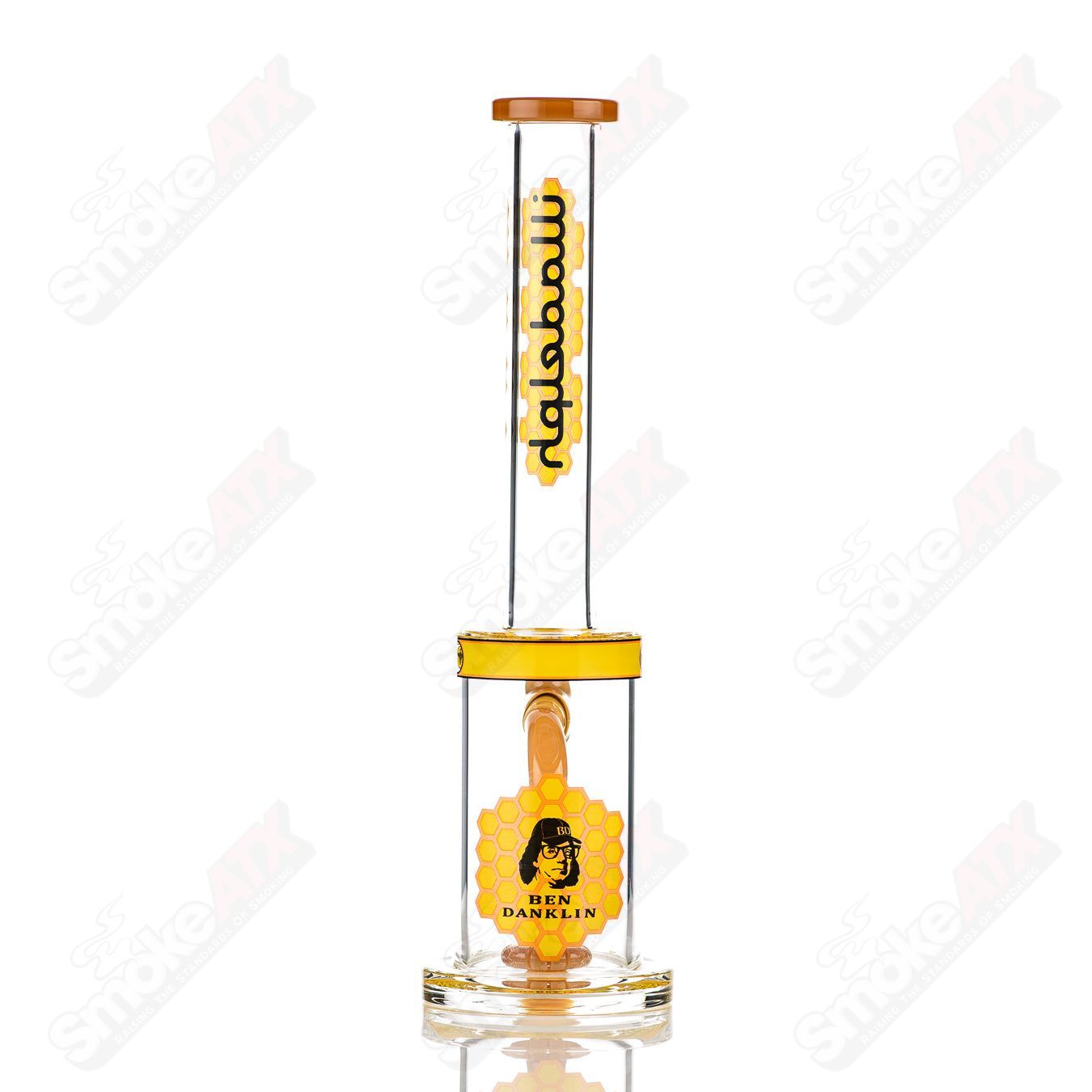 Illadelph honeycomb straight tube waterpipe, glass rig with intricate honeycomb design for smooth smoking experience.