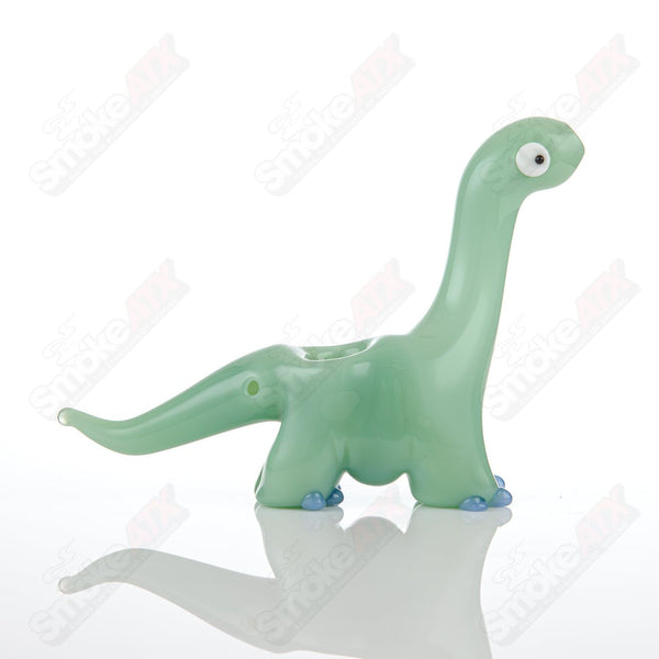 Jade Dino Pipe w Blue Accents Nicko Glass - Smoke ATX