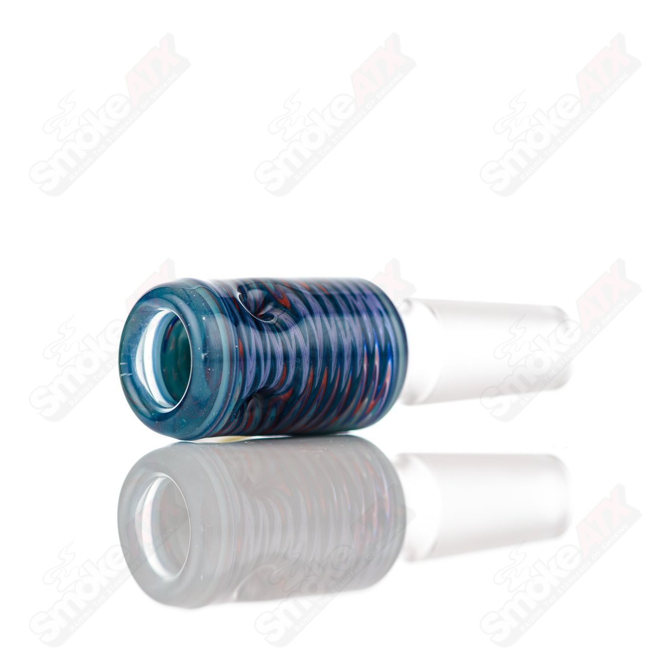Black Tuna 14mm glass bowl with worked design and five-hole slide for enhanced airflow and style.