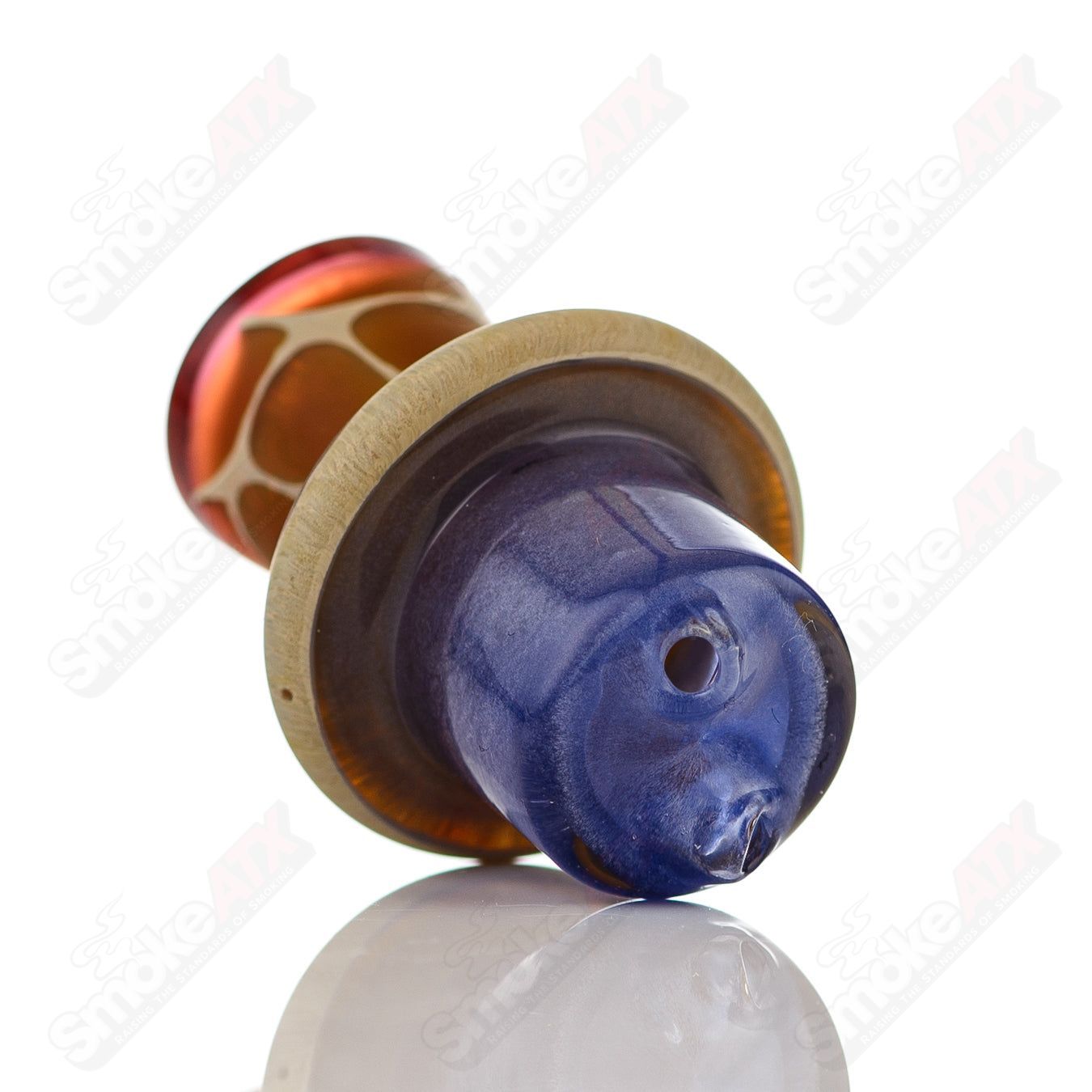 Blue giraffe-shaped spinner cap with pearl accents, designed for Robertson Glass heady glass carb caps.