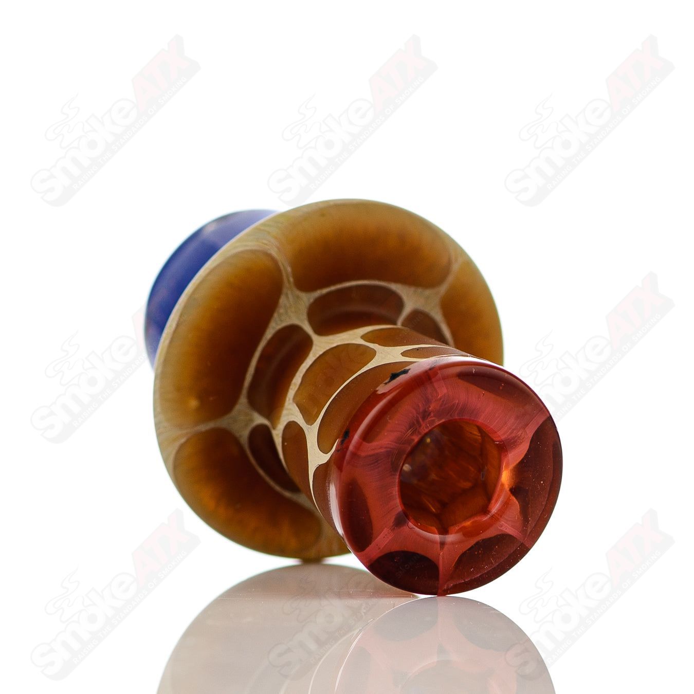 Blue giraffe-shaped spinner cap with pearl accents, designed for Robertson Glass heady glass carb caps.