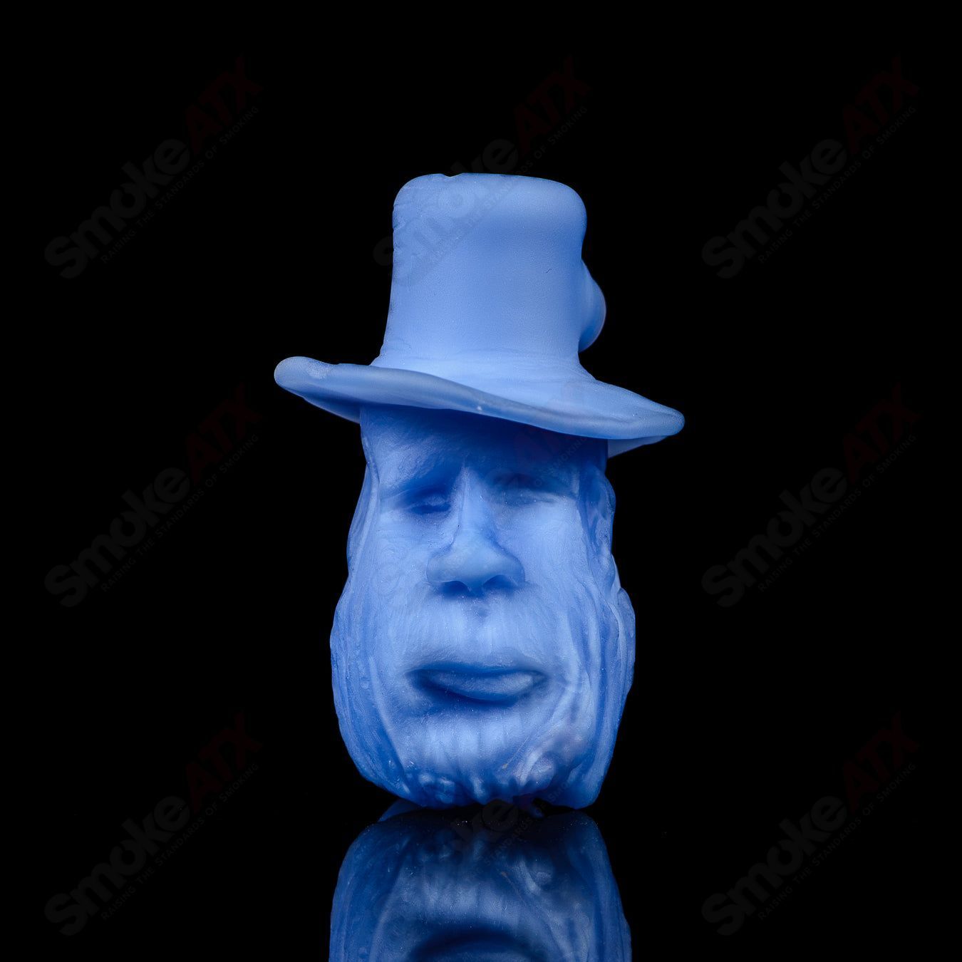 Blue Old Timer Prospector Sherlock by JMass, a handcrafted blue glass heady Sherlock pipe with detailed design.