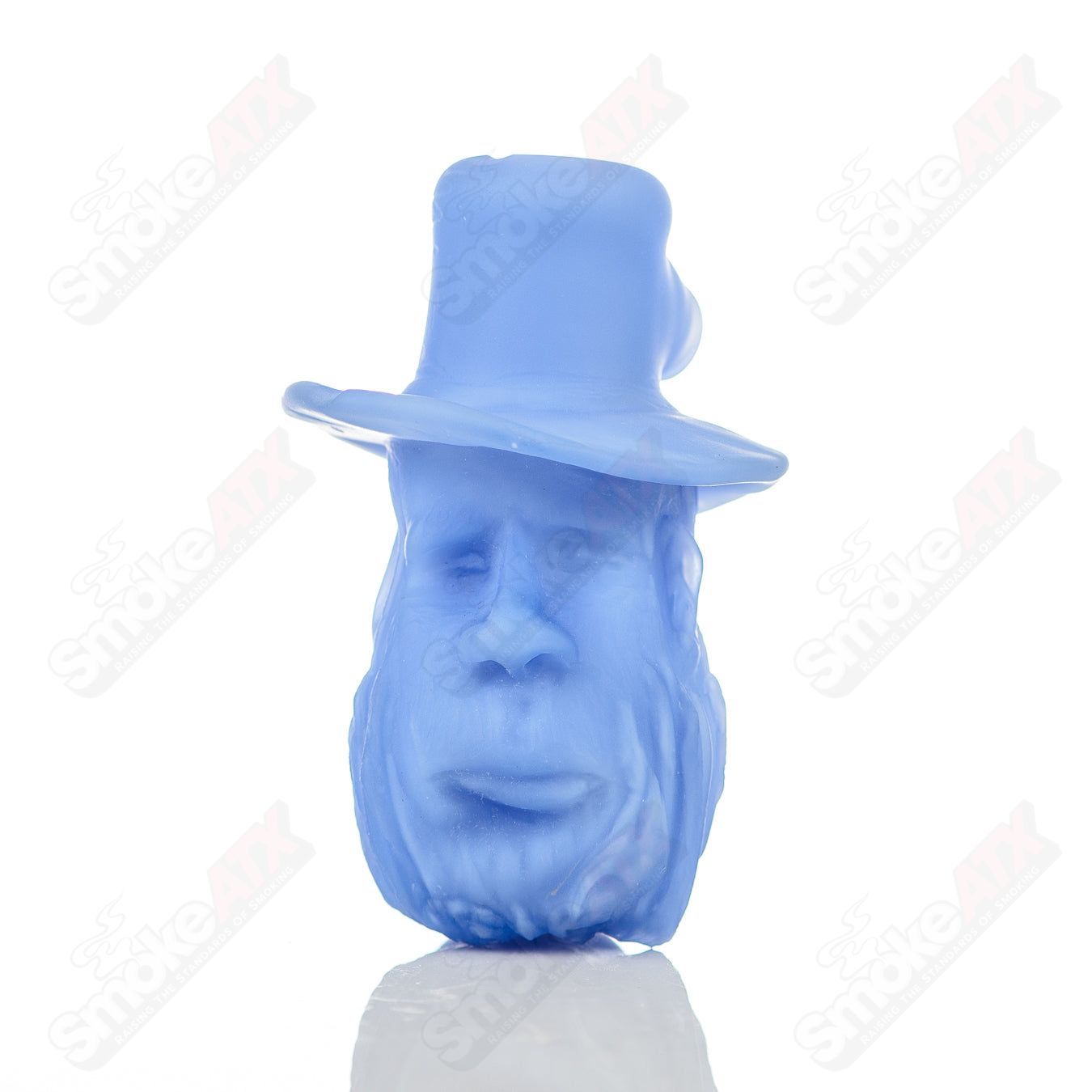 Blue Old Timer Prospector Sherlock glass pipe by JMass, handcrafted heady glass with a detailed old timer prospector design.