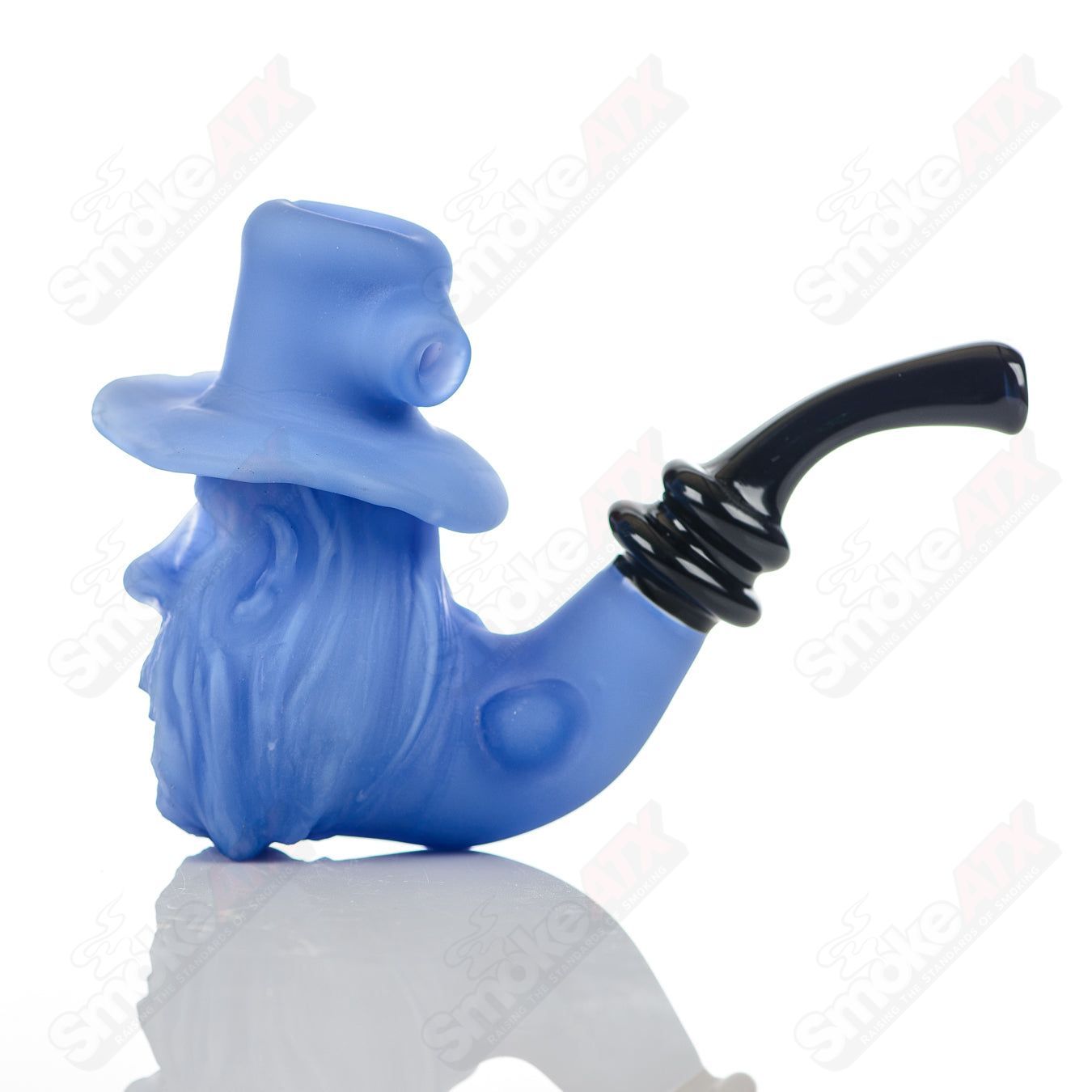 Blue Old Timer Prospector Sherlock heady glass pipe by JMass with intricate blue design and classic Sherlock shape.
