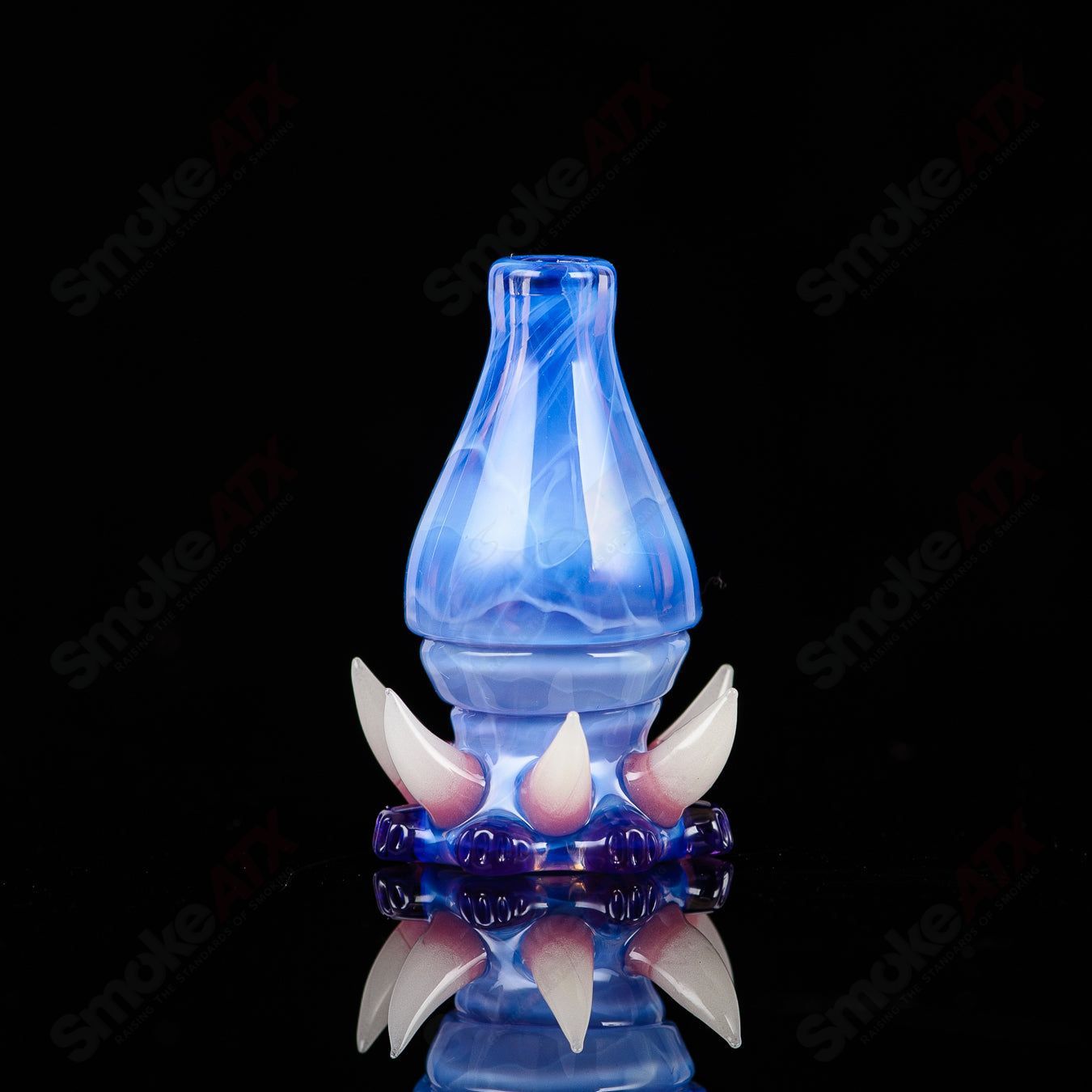 Clear glass Bubble Cap with Skyline and Empire designs for Salt Glass Heady Glass carb cap, suitable for concentrate dabbing.