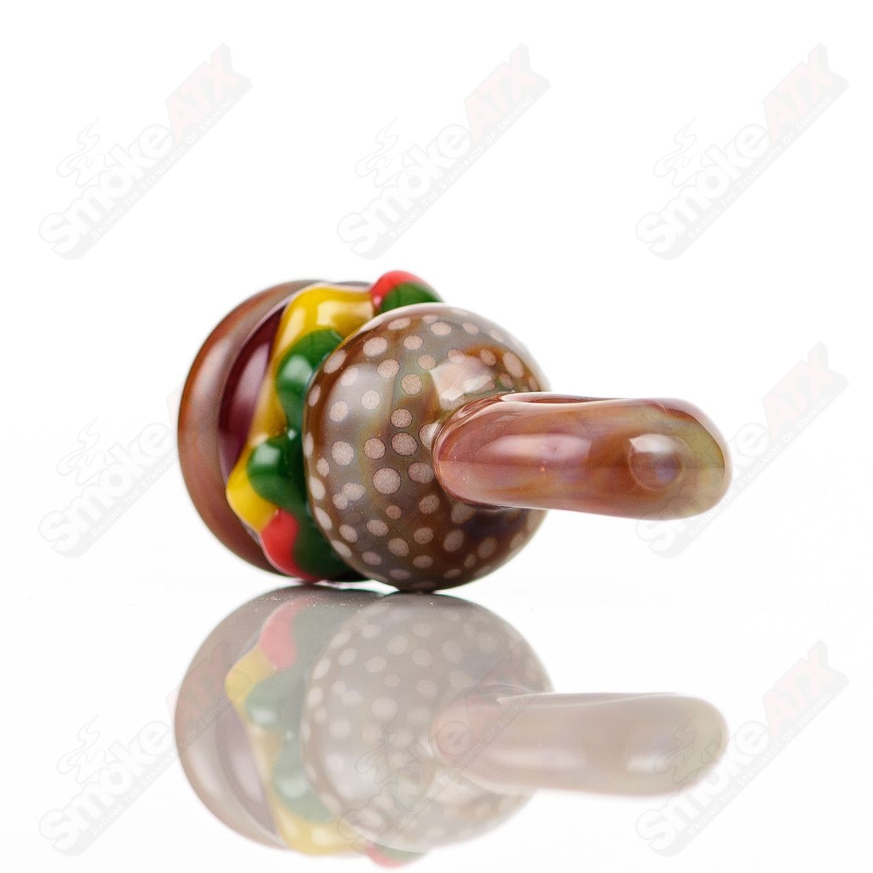 Sputnik Burger Pendant made of glass, featuring a detailed burger design, perfect as a unique jewelry piece.