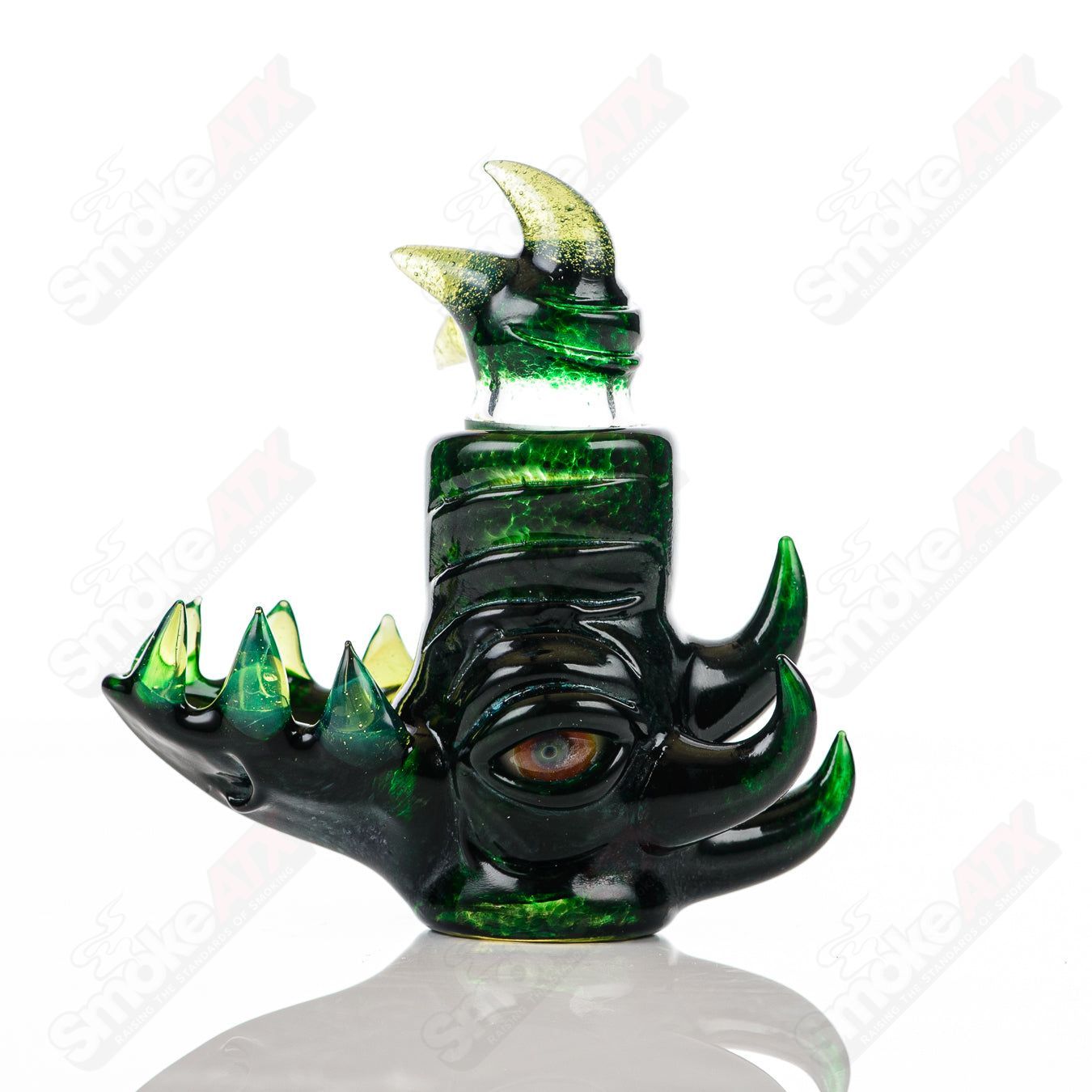 Salt Glass CFL Dome Conversion Shot Glass in Aqua Azul and Serum, clear glass cup with colorful dome design, Heady Glass style.