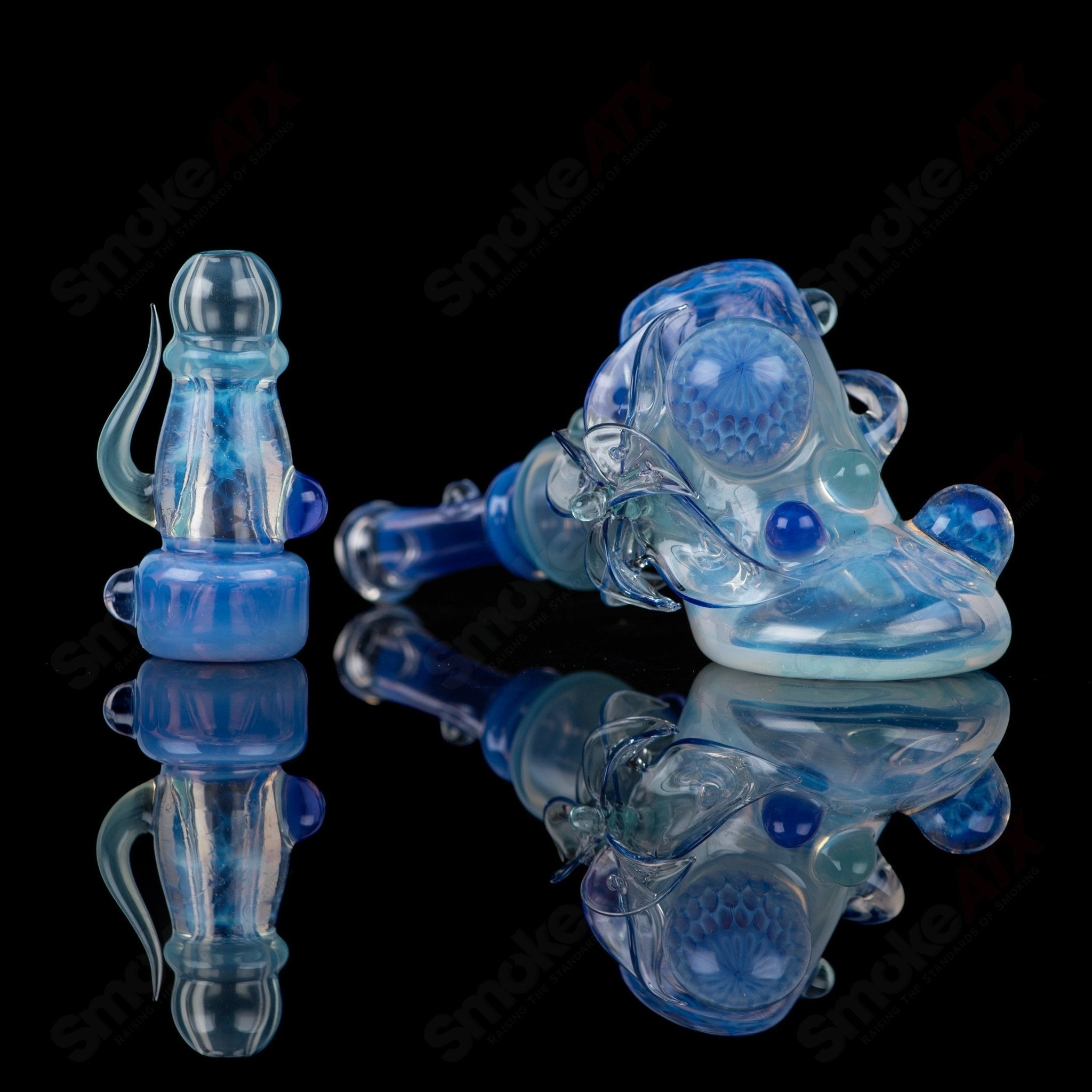 Sven Glass Sherlock chillum set featuring clear heady glass with intricate designs and a classic Sherlock pipe style.