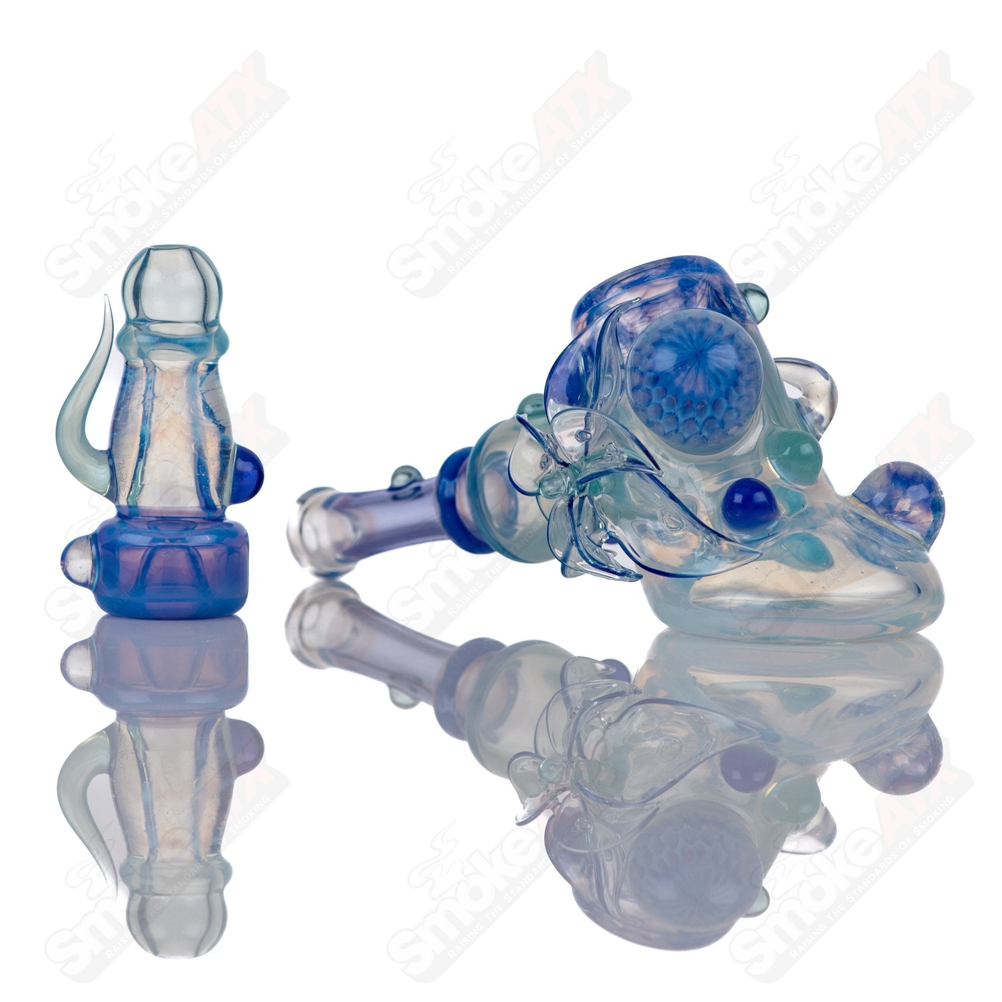 Sven Glass Sherlock chillum set featuring clear heady glass with intricate details and a classic Sherlock pipe design.