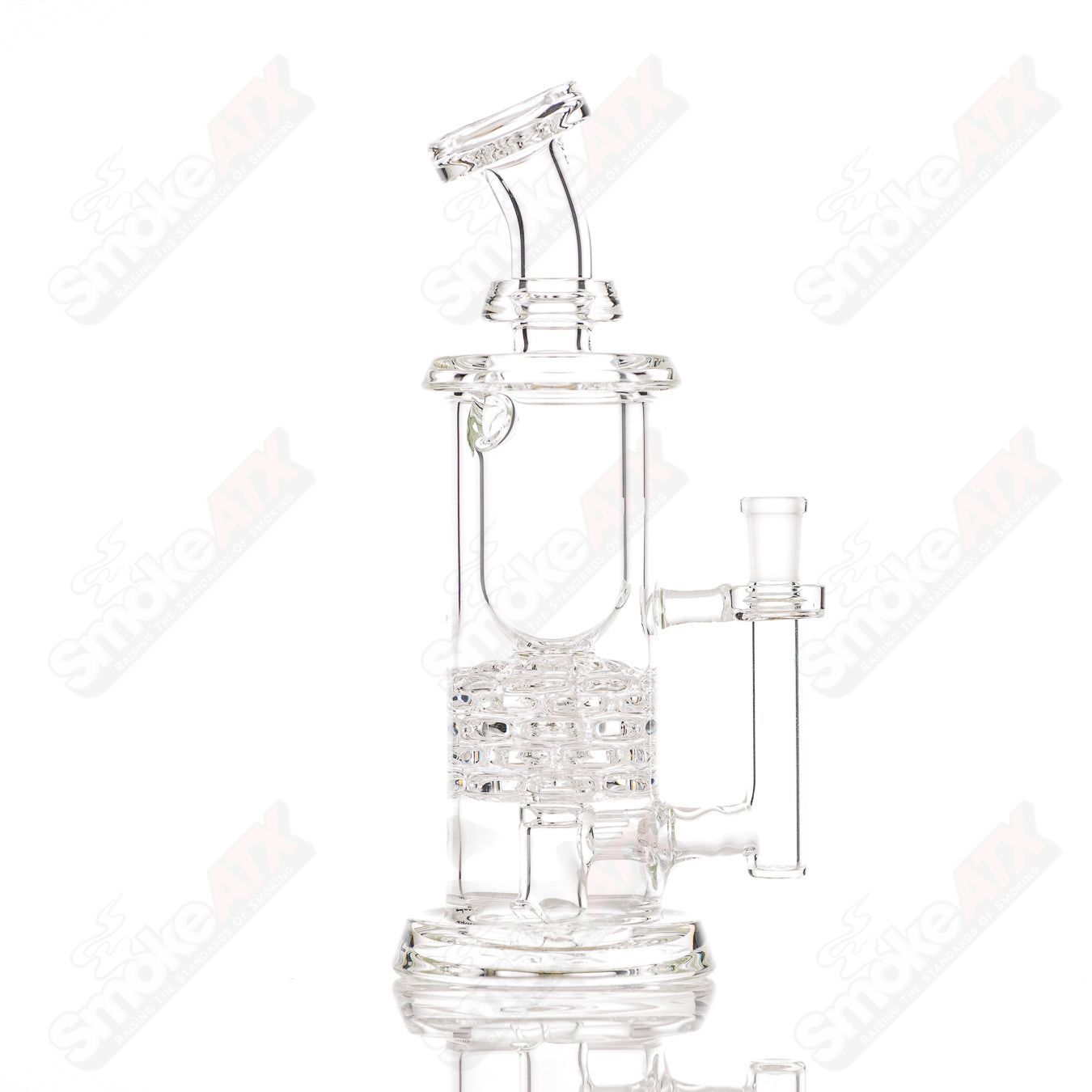 Clear Brickstack Incycler Leisure glass concentrate rig with intricate stacked brick design, perfect for dabbing concentrates.