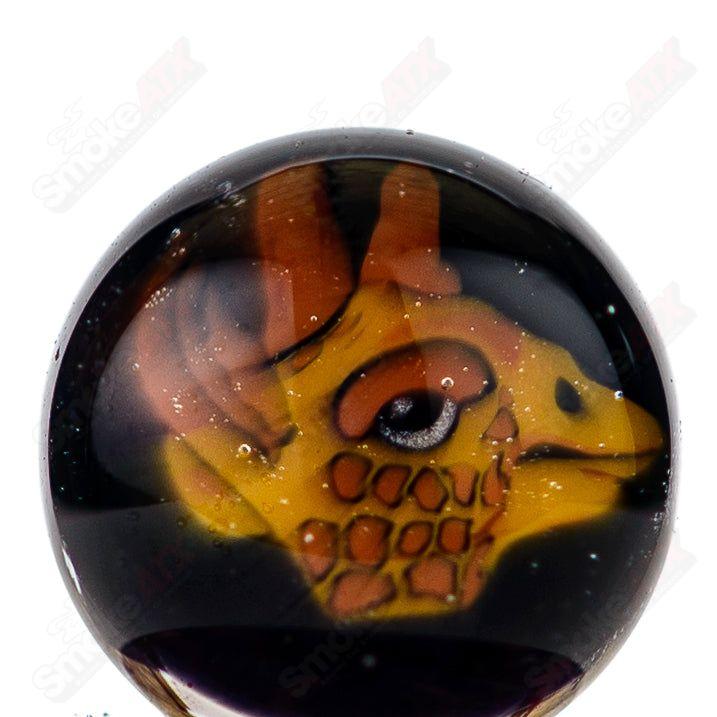 Clear Giraffe Spinner Cap by Robertson Glass, with pearl detail, designed for heady glass carb caps, featuring a detailed giraffe shape.